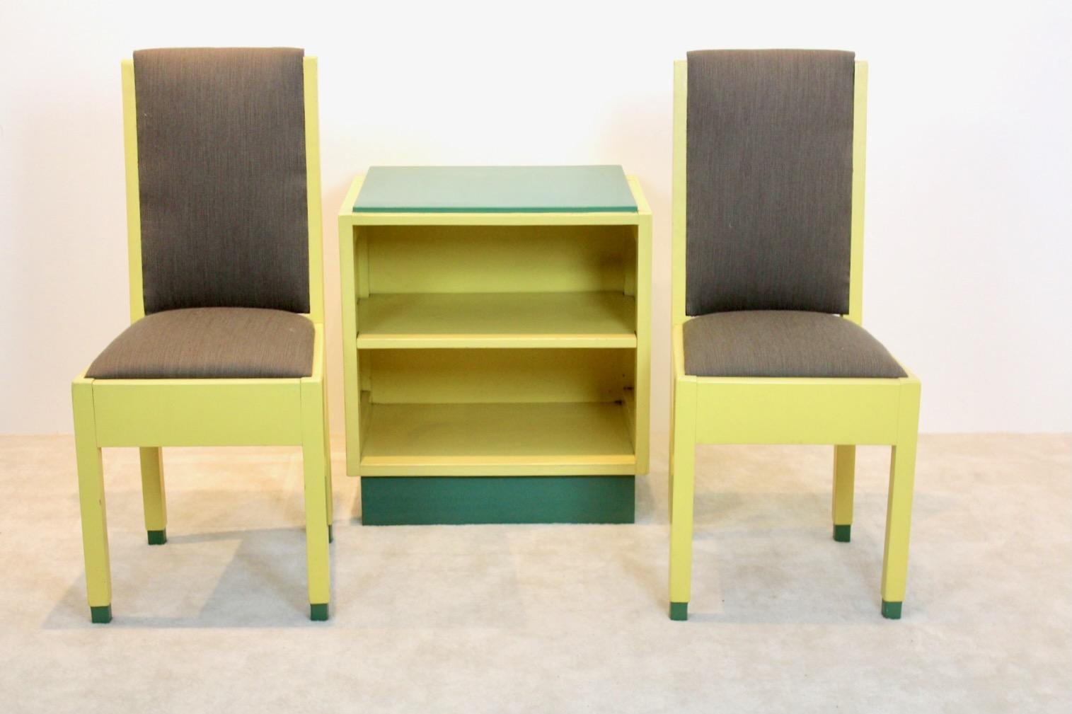 Dutch Modernism High Back Chairs and Cabinet by Jan den Drijver for ‘De Stijl’ For Sale 5