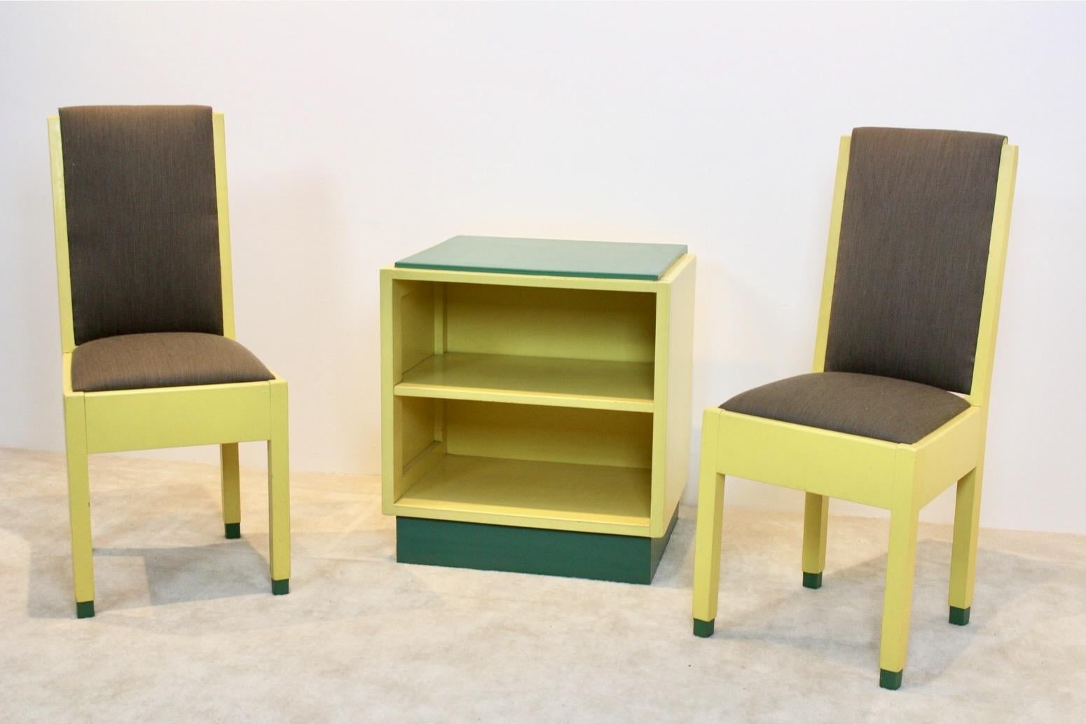 20th Century Dutch Modernism High Back Chairs and Cabinet by Jan den Drijver for ‘De Stijl’ For Sale