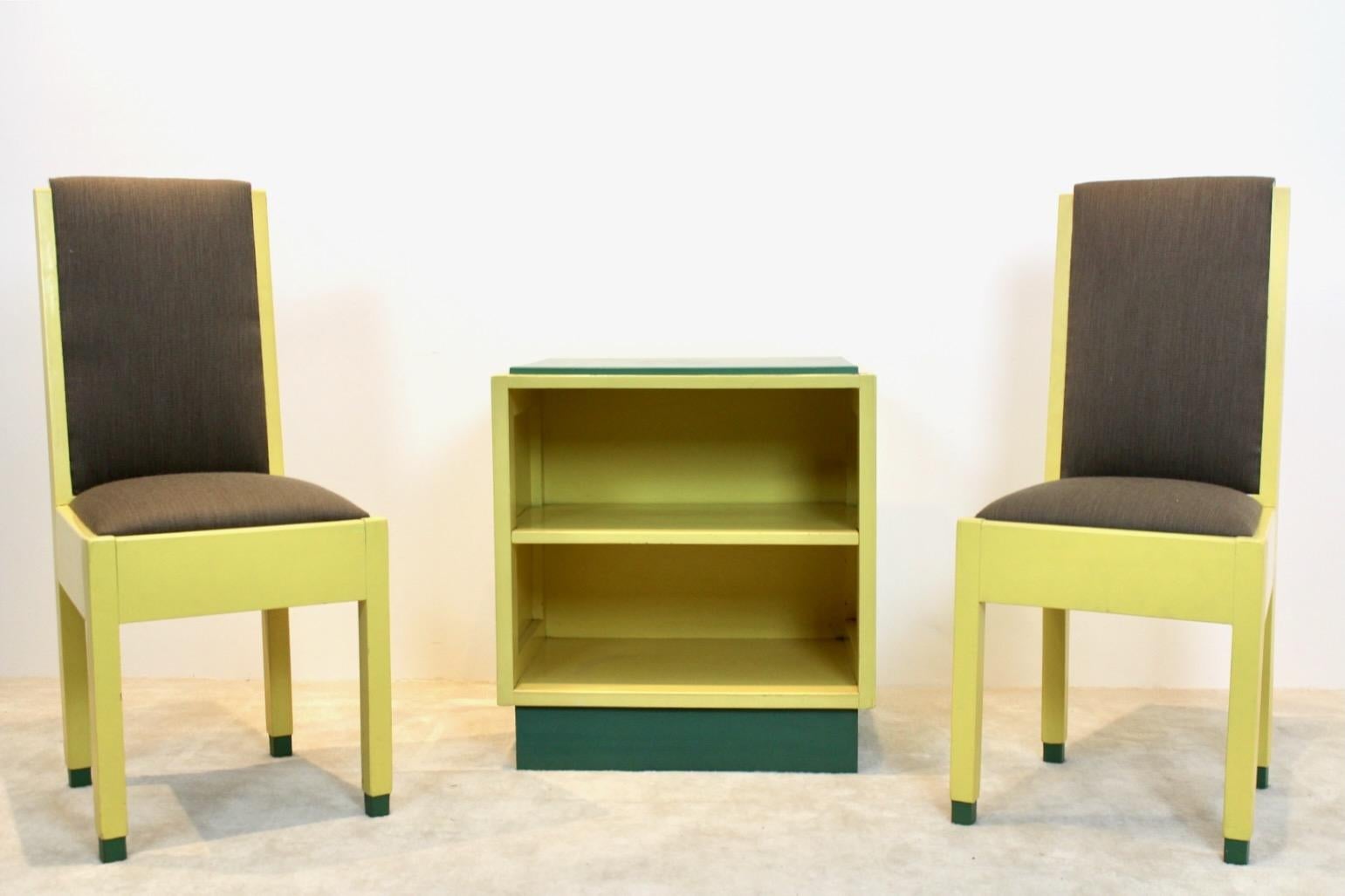 Dutch Modernism High Back Chairs and Cabinet by Jan den Drijver for ‘De Stijl’ For Sale 1