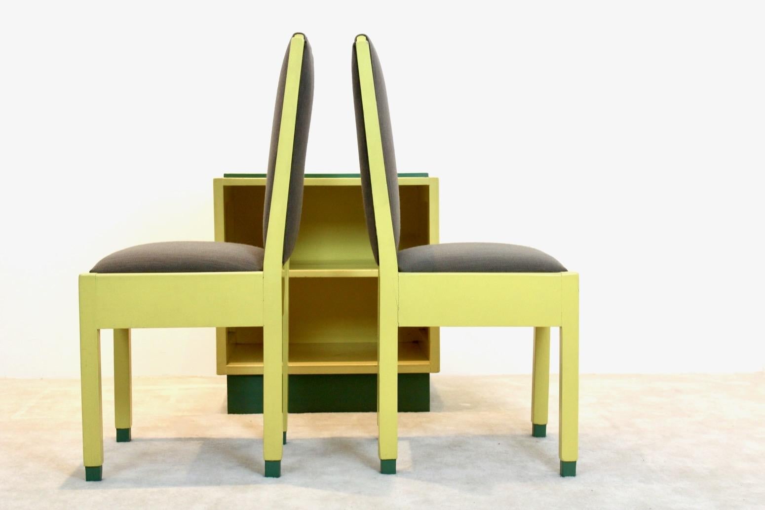 Dutch Modernism High Back Chairs and Cabinet by Jan den Drijver for ‘De Stijl’ For Sale 2