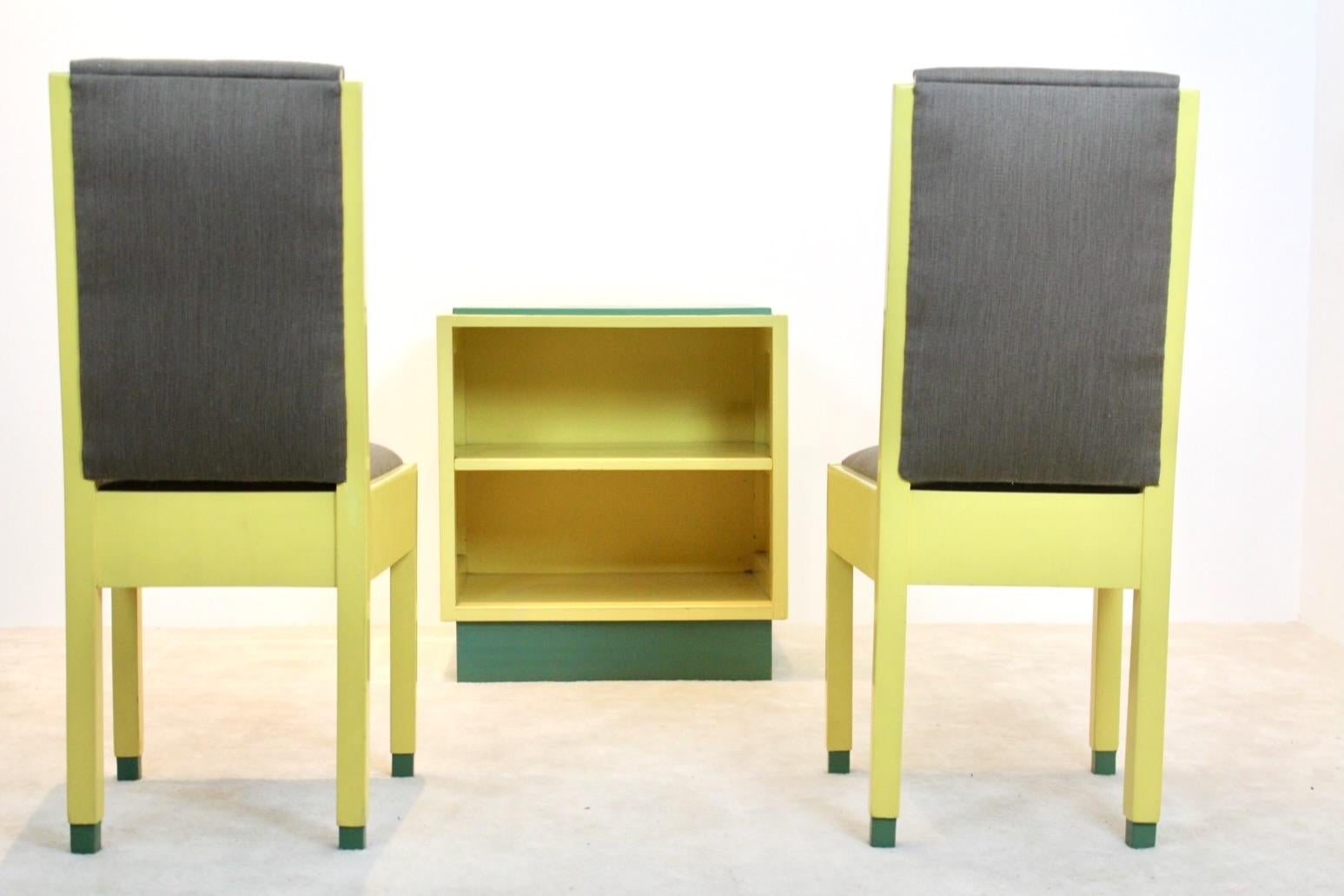 Dutch Modernism High Back Chairs and Cabinet by Jan den Drijver for ‘De Stijl’ For Sale 3