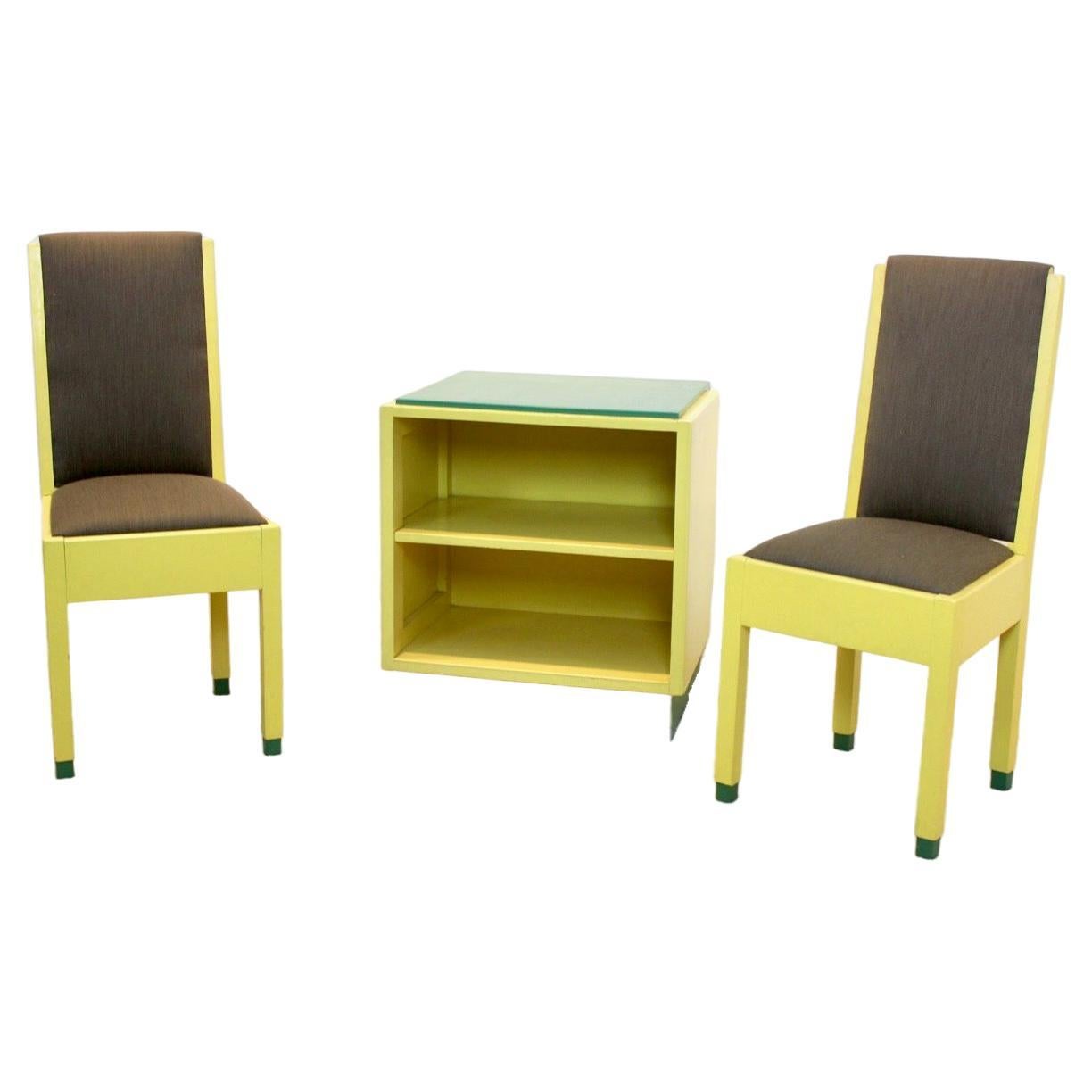 Dutch Modernism High Back Chairs and Cabinet by Jan den Drijver for ‘De Stijl’ For Sale