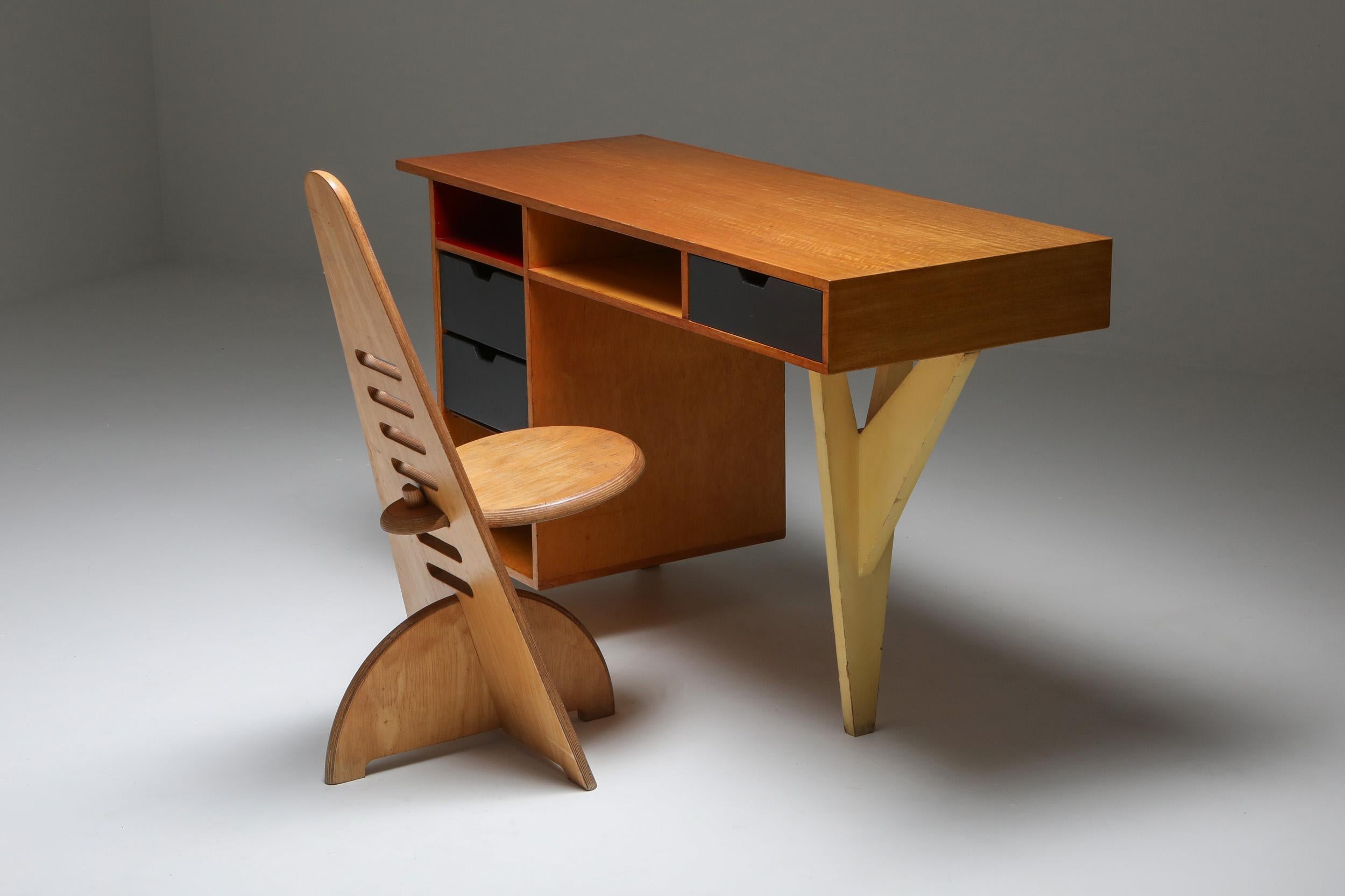 Birch Dutch Modernist 1950s Desk