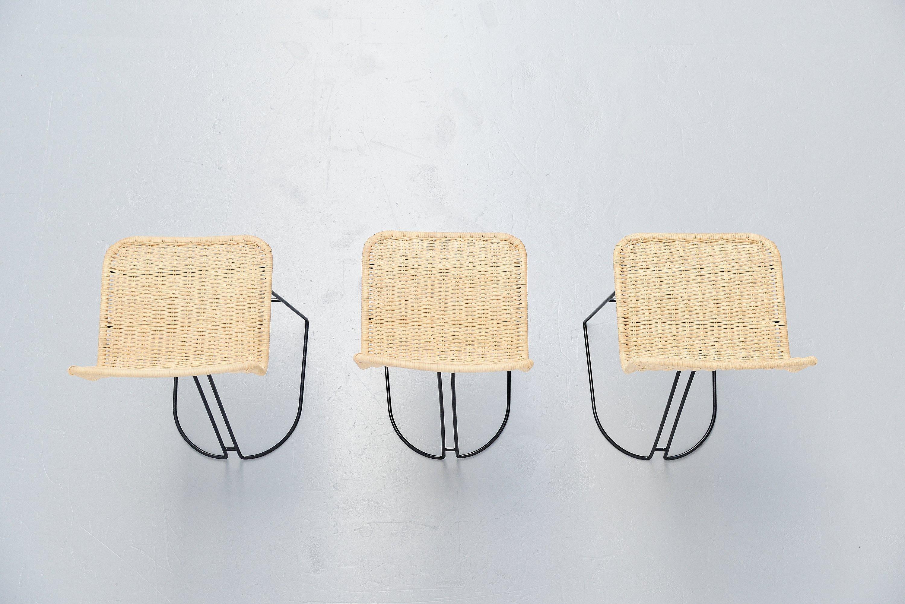 Dutch Modernist Bar Stools in Cane, Holland, 1970 In Good Condition For Sale In Roosendaal, Noord Brabant