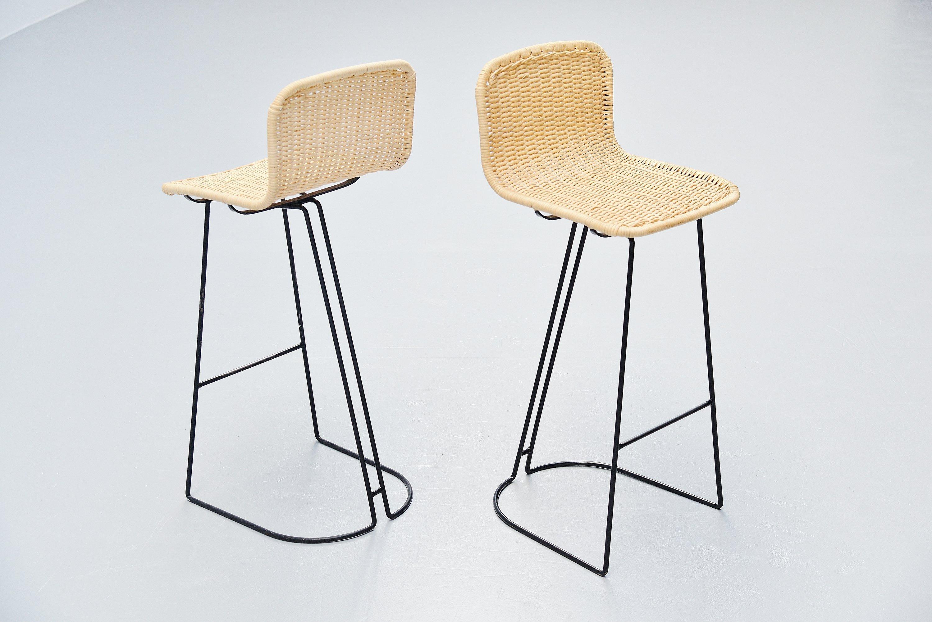Late 20th Century Dutch Modernist Bar Stools in Cane, Holland, 1970 For Sale