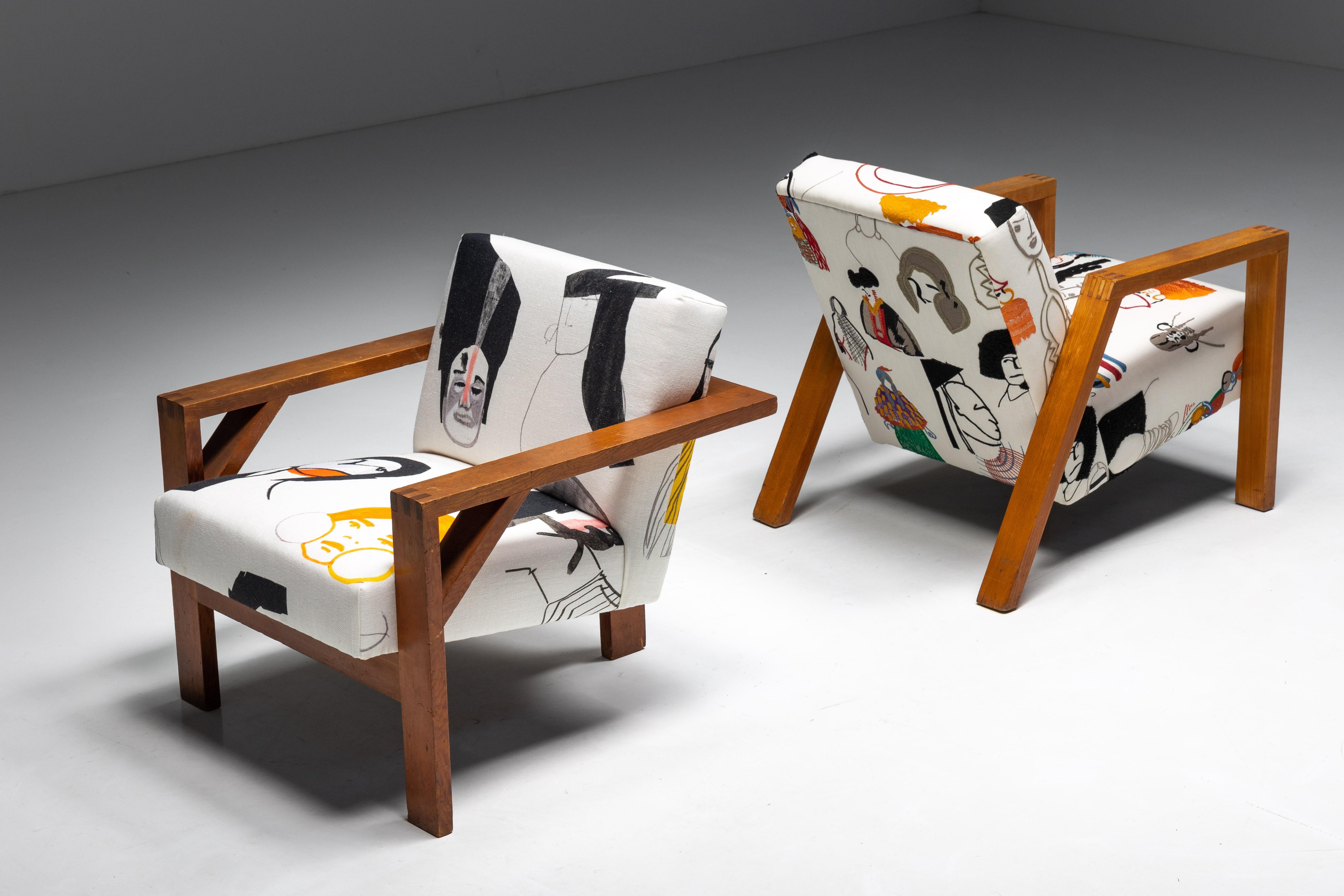 Niederländischer modernistischer Stuhl aus Pierre Frey-Stoff, 1960er-Jahre im Angebot 7
