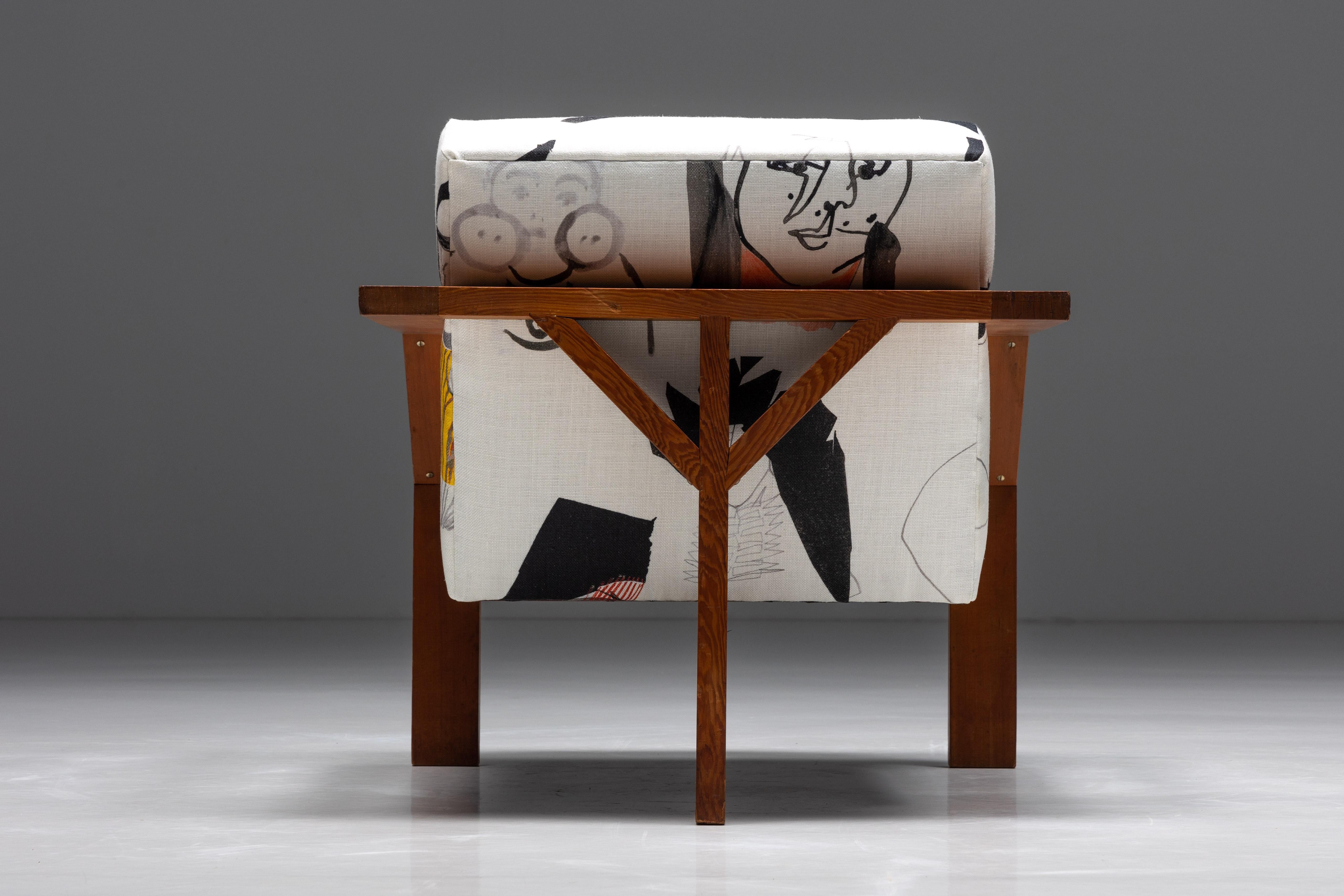 Niederländischer modernistischer Stuhl aus Pierre Frey-Stoff, 1960er-Jahre (Moderne der Mitte des Jahrhunderts) im Angebot