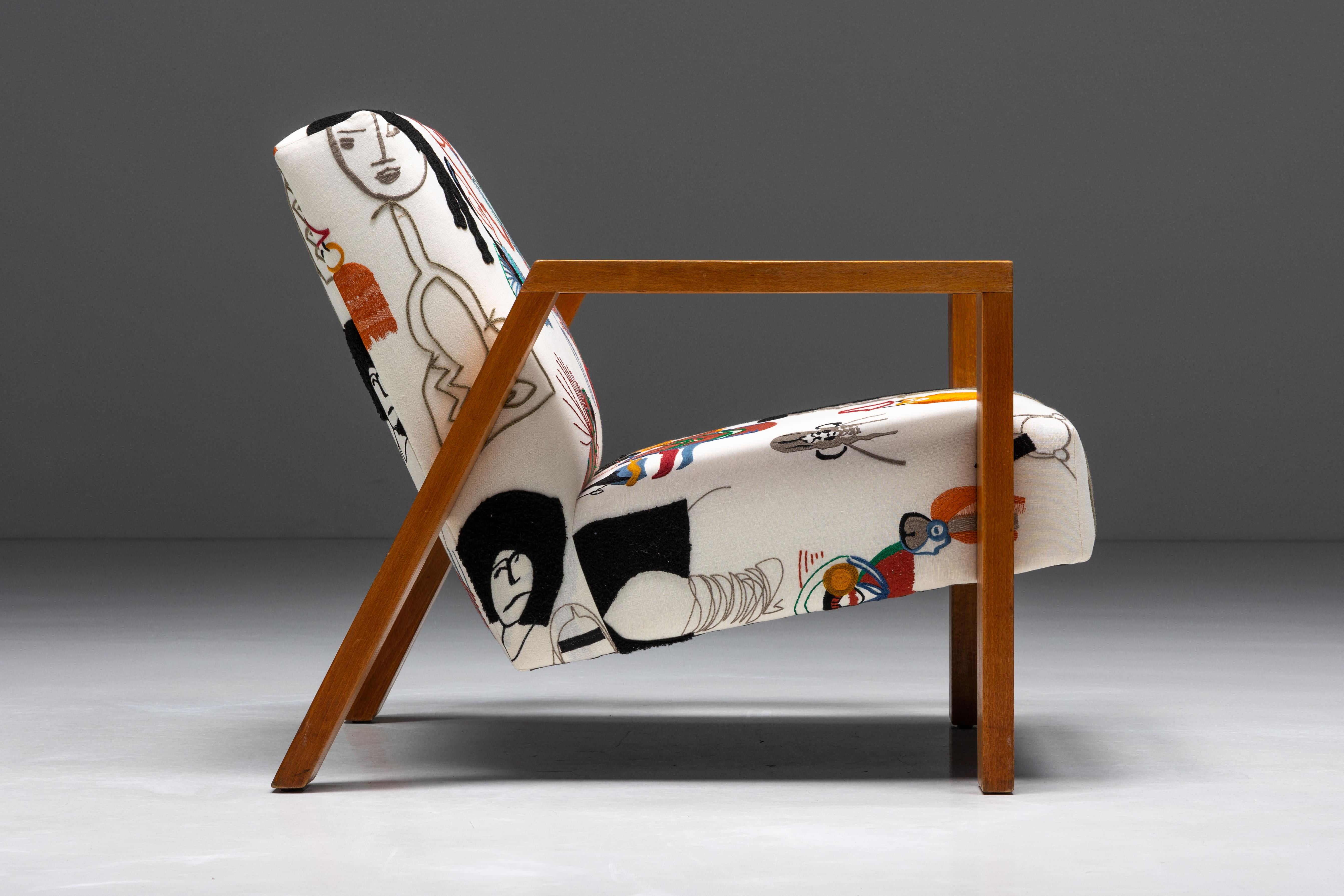 Niederländischer modernistischer Stuhl aus Pierre Frey-Stoff, 1960er-Jahre im Zustand „Hervorragend“ im Angebot in Antwerp, BE
