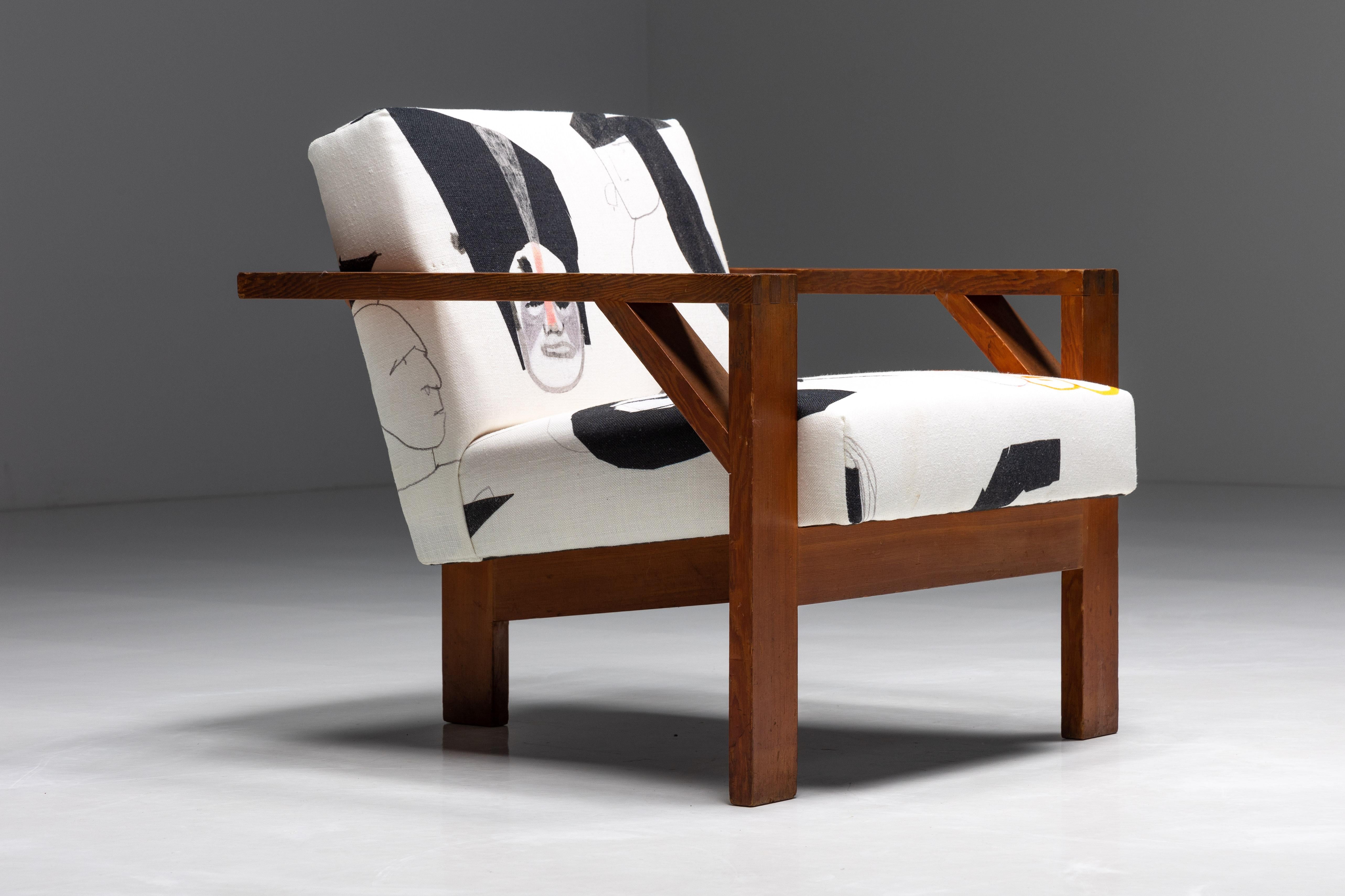 Niederländischer modernistischer Stuhl aus Pierre Frey-Stoff, 1960er-Jahre (Mitte des 20. Jahrhunderts) im Angebot