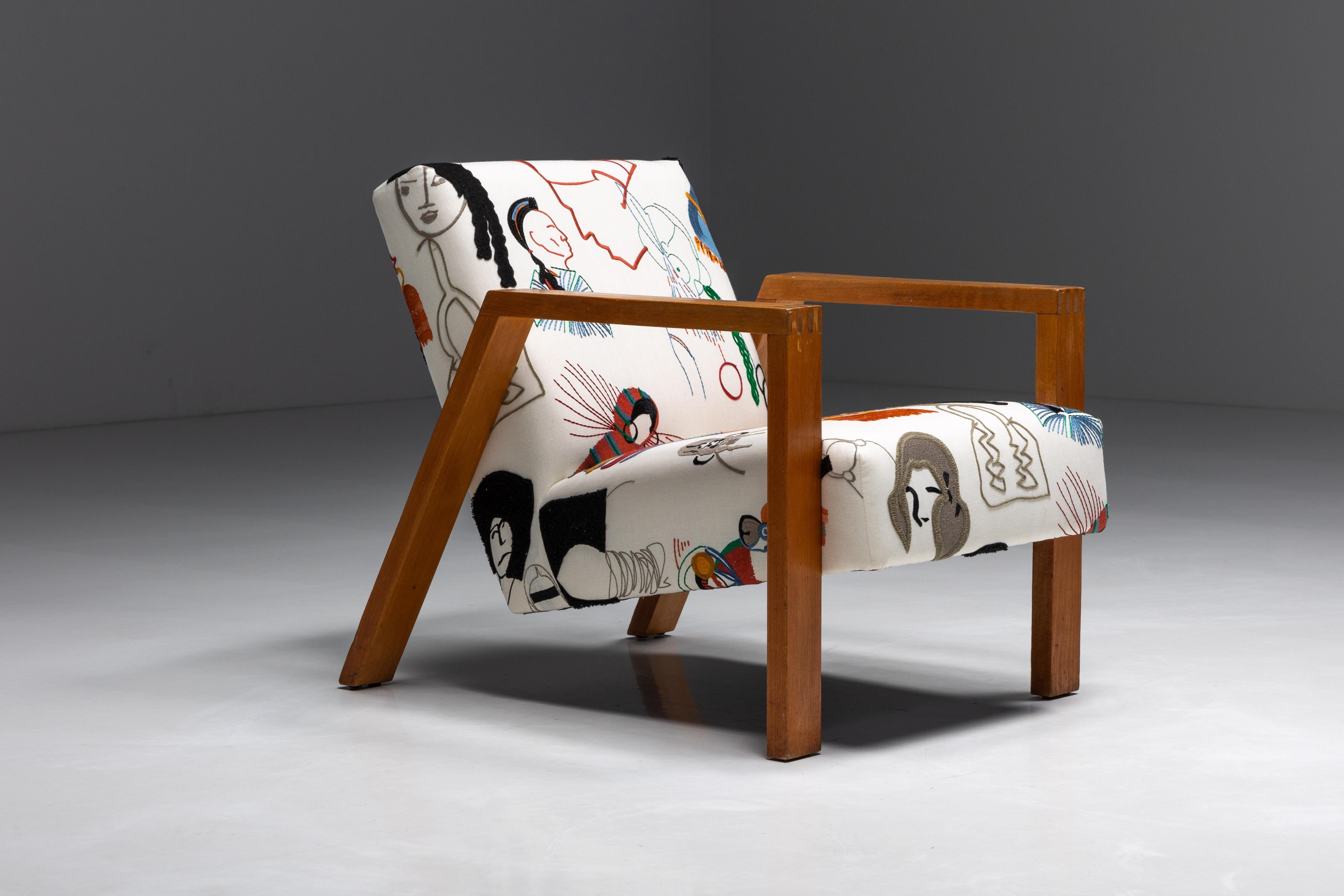 Niederländischer modernistischer Stuhl aus Pierre Frey-Stoff, 1960er-Jahre (Mitte des 20. Jahrhunderts) im Angebot