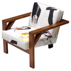 Silla modernista holandesa en tela de Pierre Frey, años 60