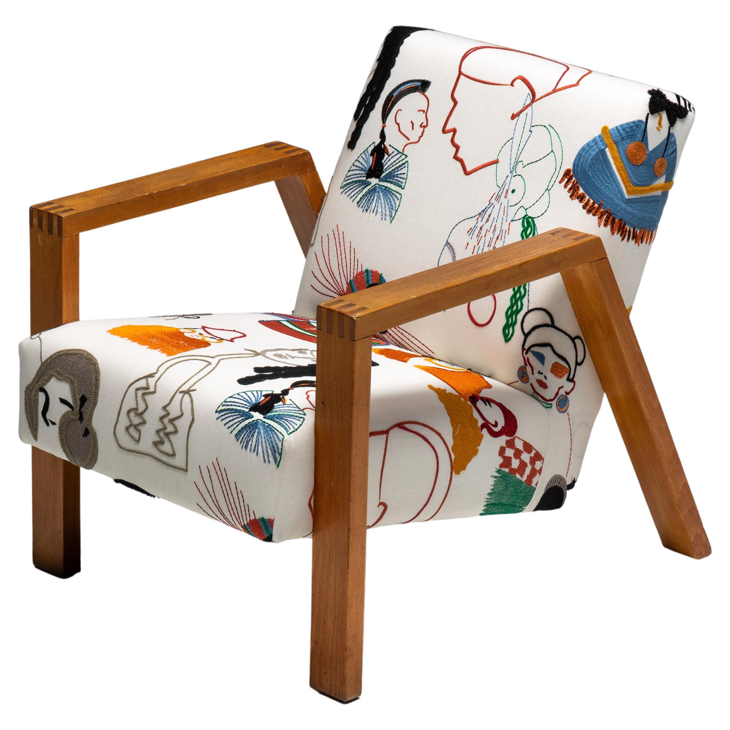Dutch Modernist Chair in Pierre Frey Fabric, 1960s For Sale