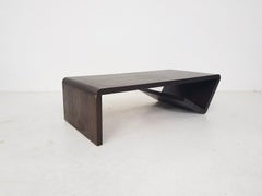 Dutch Modernist Curved and Geometric Stained Oak Coffee Table, 1970s