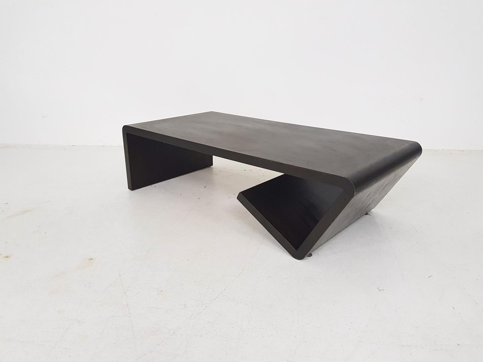 Mid-Century Modern Dutch Modernist Curved and Geometric Stained Oak Coffee Table, 1970s
