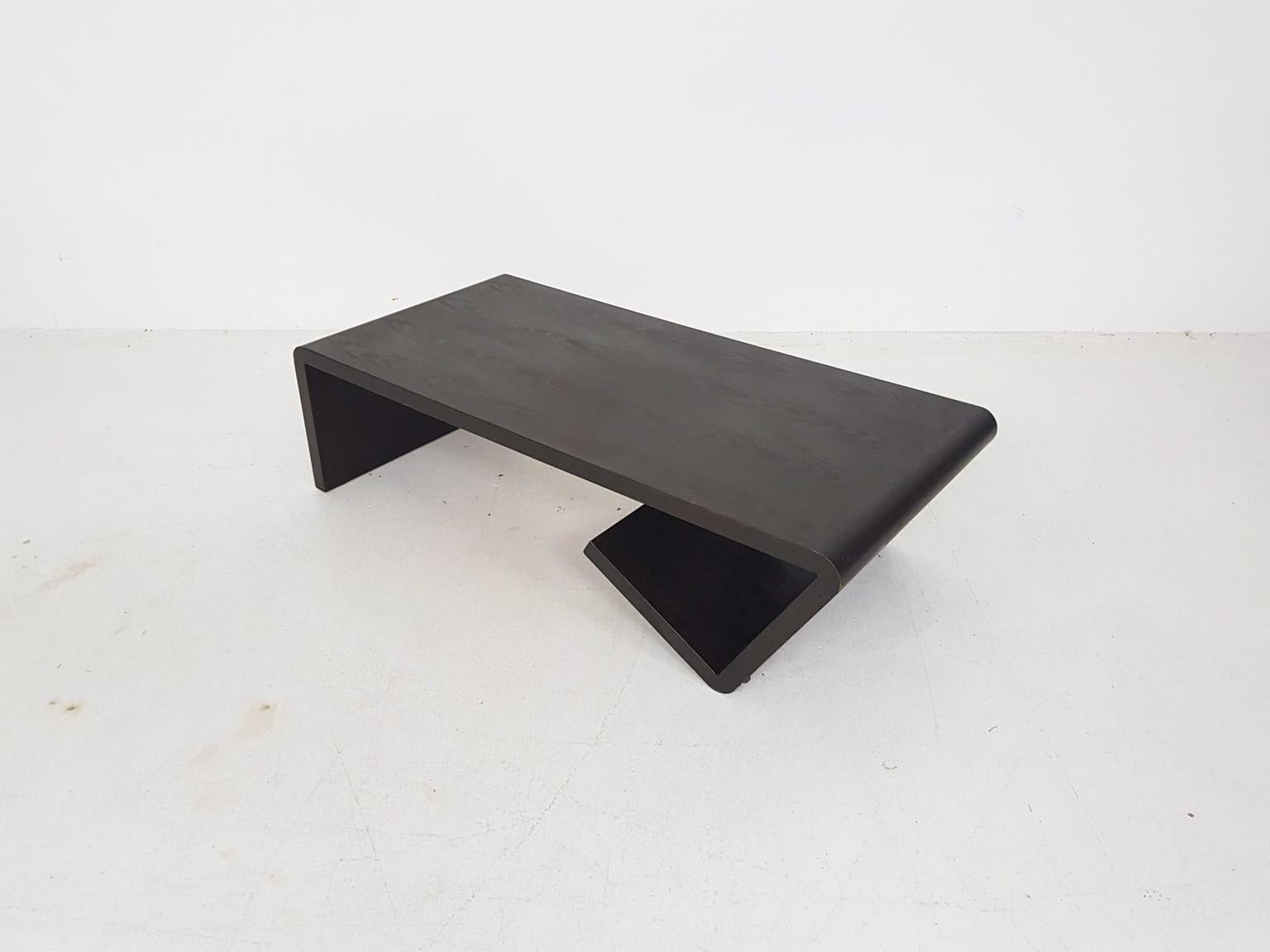 Dutch Modernist Curved and Geometric Stained Oak Coffee Table, 1970s In Good Condition In Amsterdam, NL