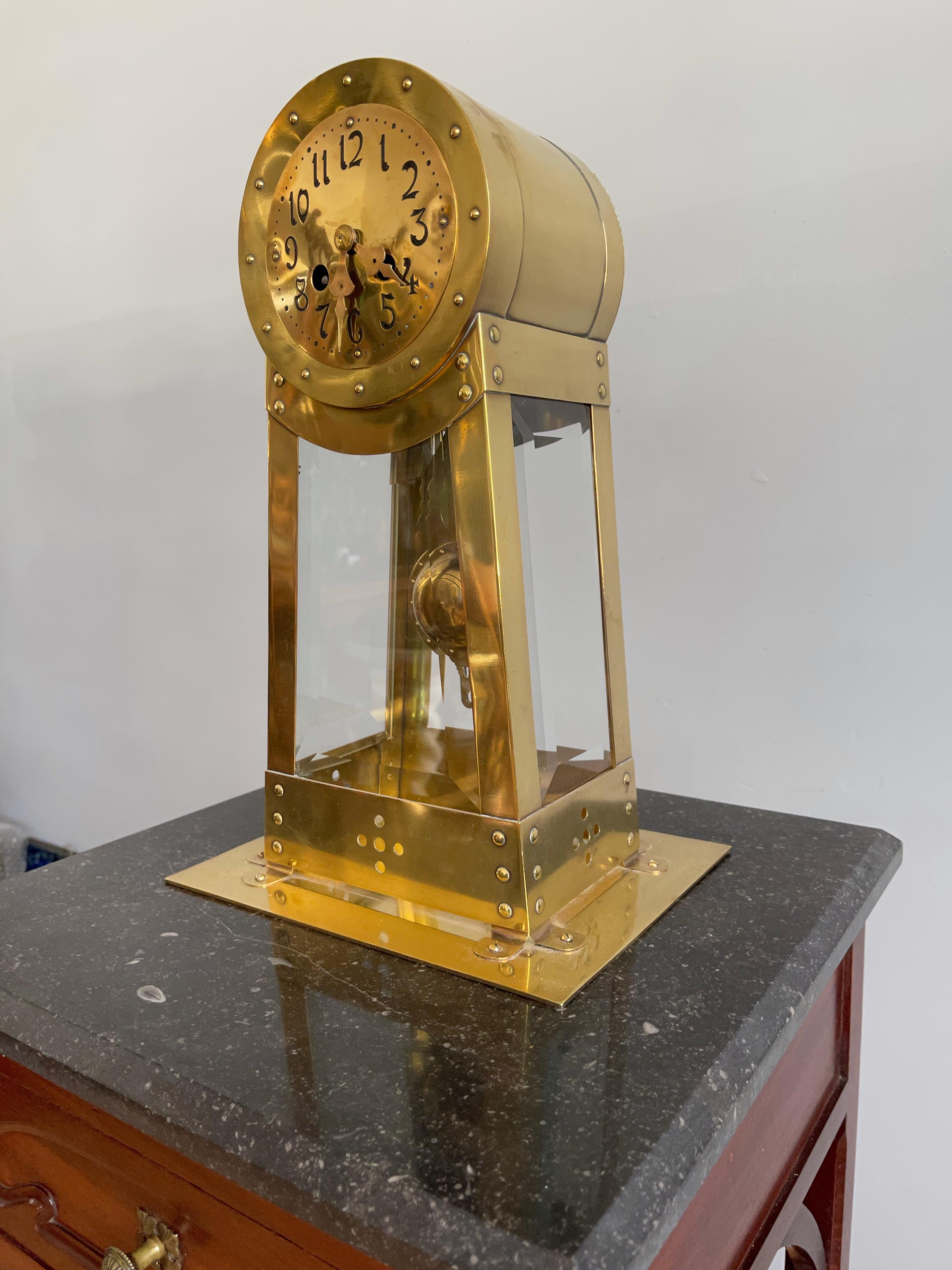 Dutch Modernist Design Hand Crafted Brass & Beveled Glass Table / Mantle Clock 11