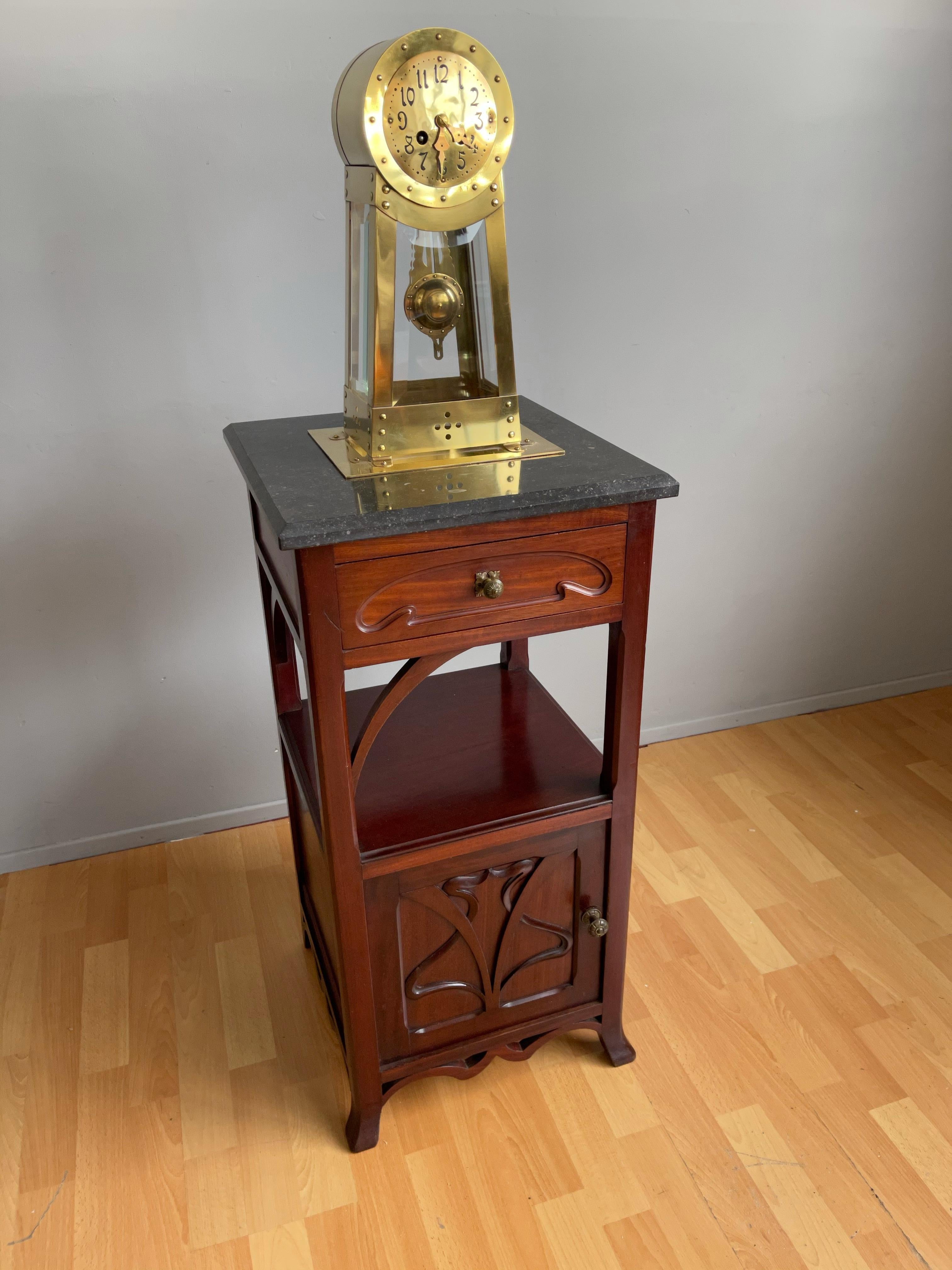 Dutch Modernist Design Hand Crafted Brass & Beveled Glass Table / Mantle Clock 13
