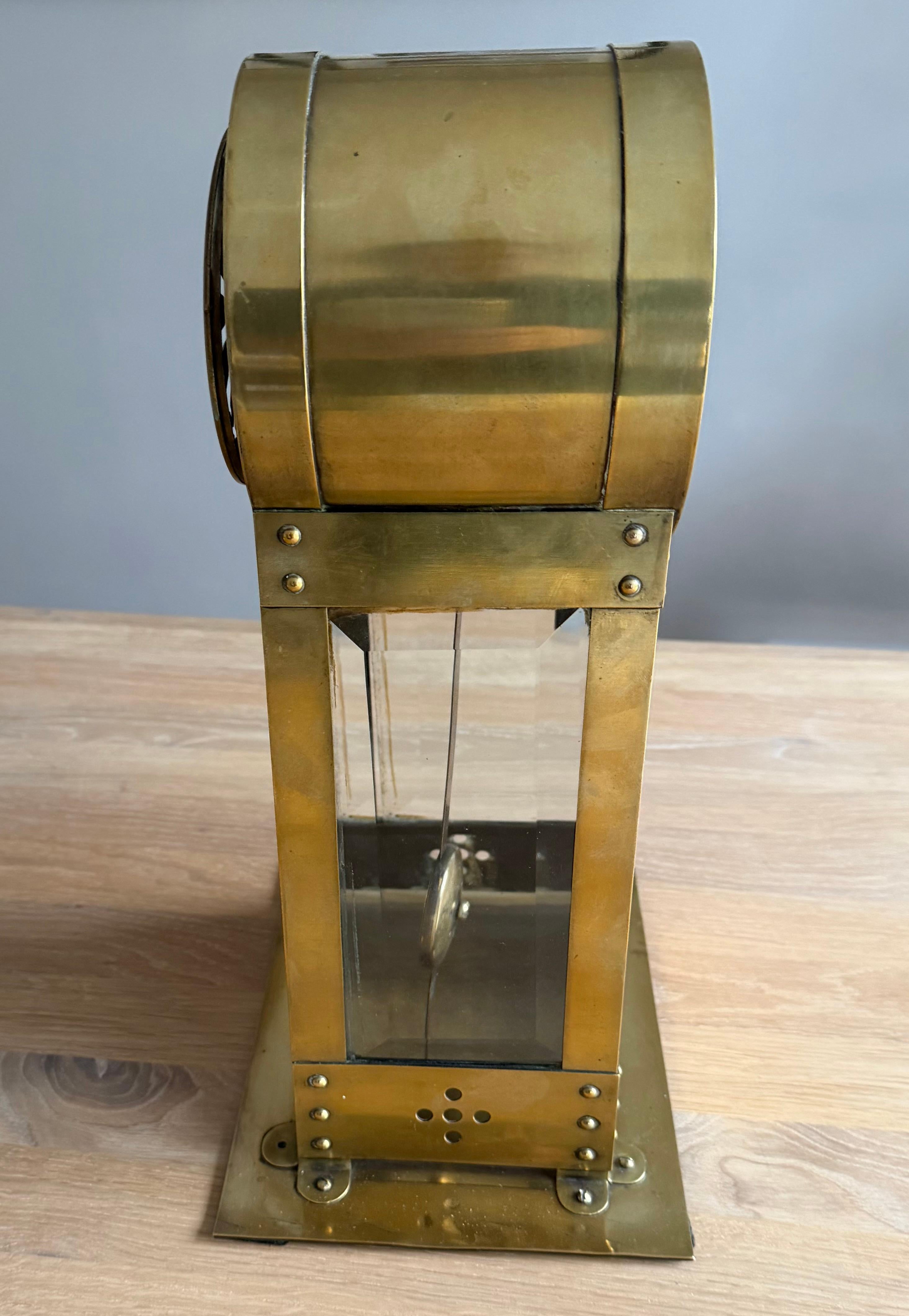 Dutch Modernist Design Hand Crafted Brass & Beveled Glass Table / Mantle Clock For Sale 5