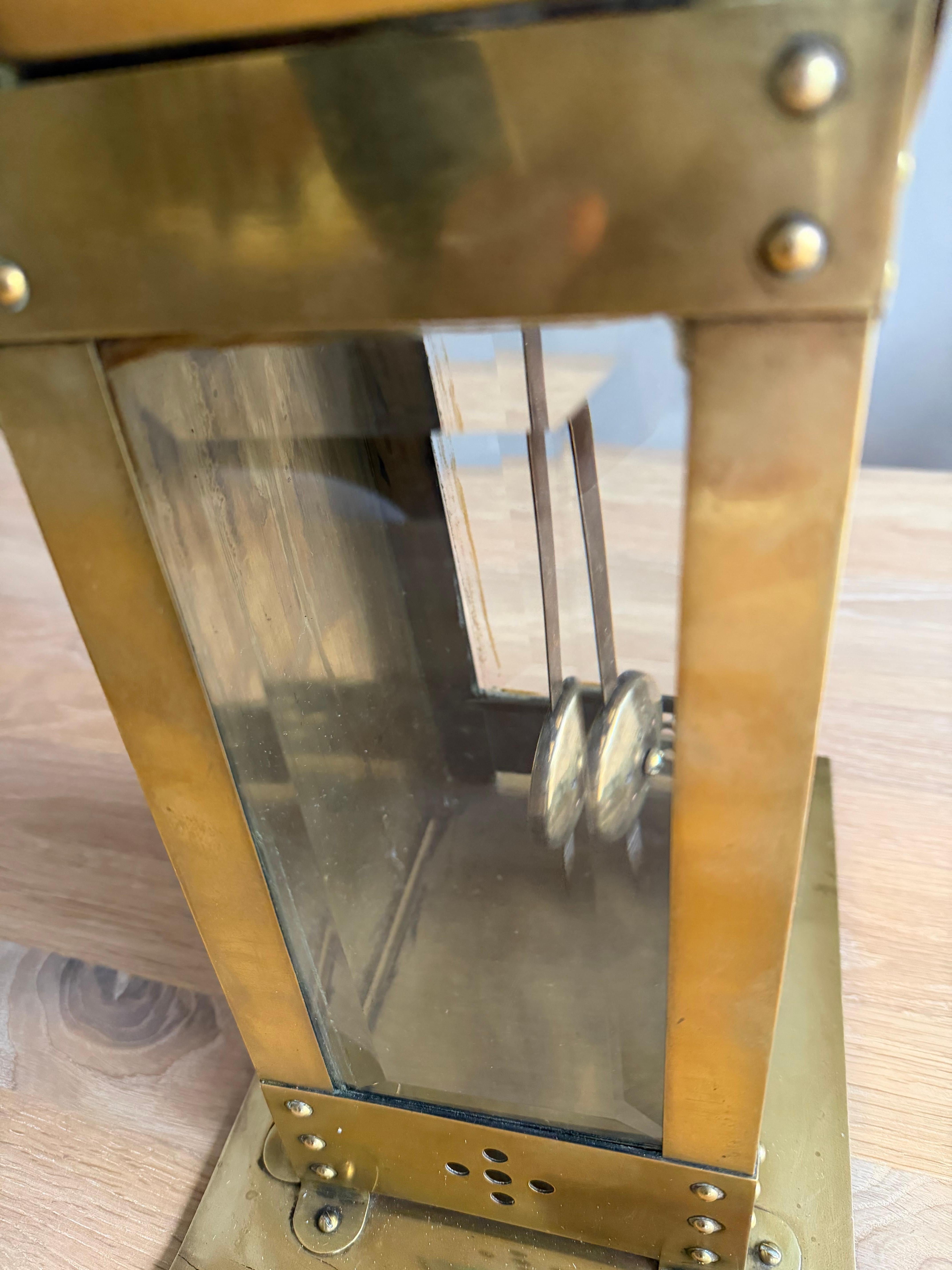 Dutch Modernist Design Hand Crafted Brass & Beveled Glass Table / Mantle Clock For Sale 6