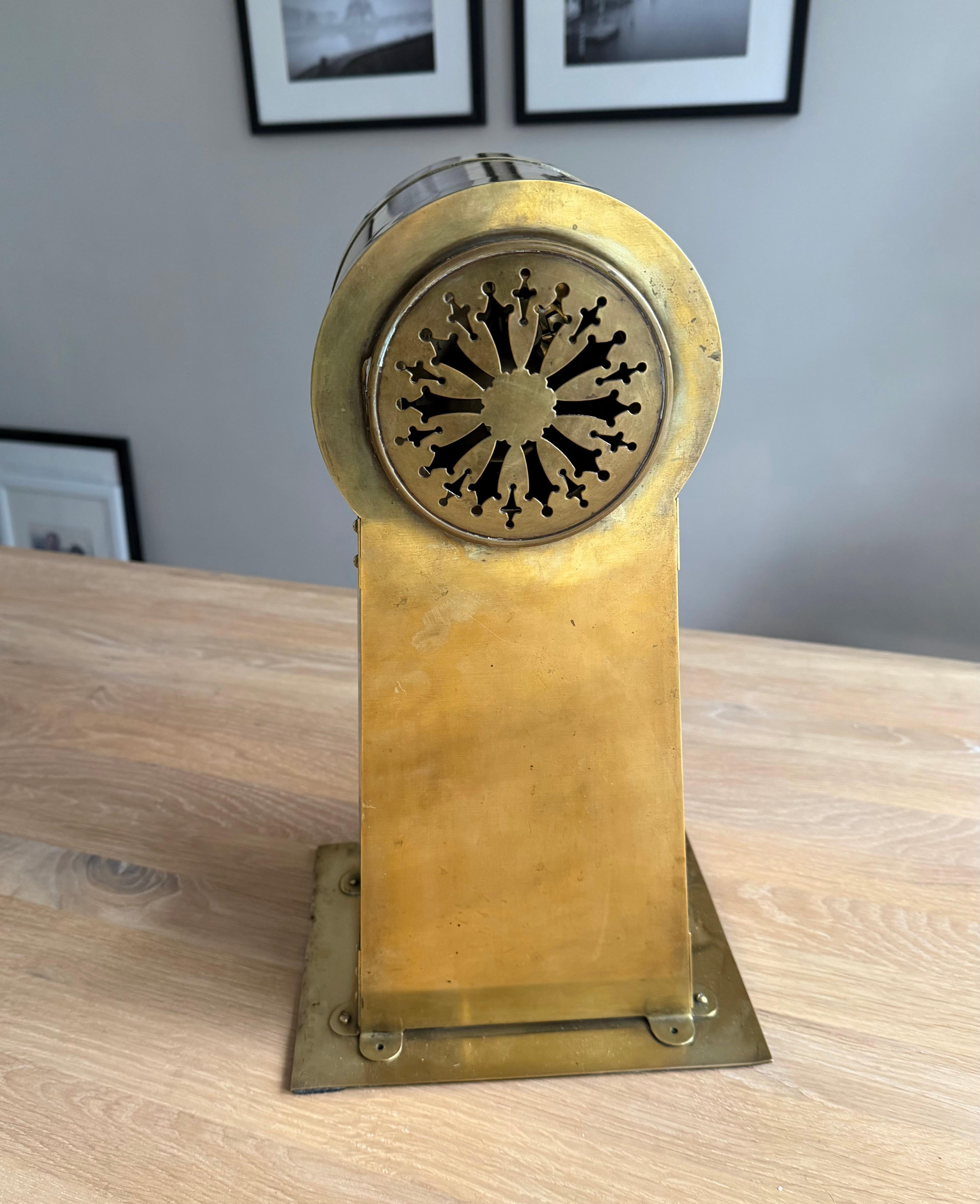 Dutch Modernist Design Hand Crafted Brass & Beveled Glass Table / Mantle Clock For Sale 7