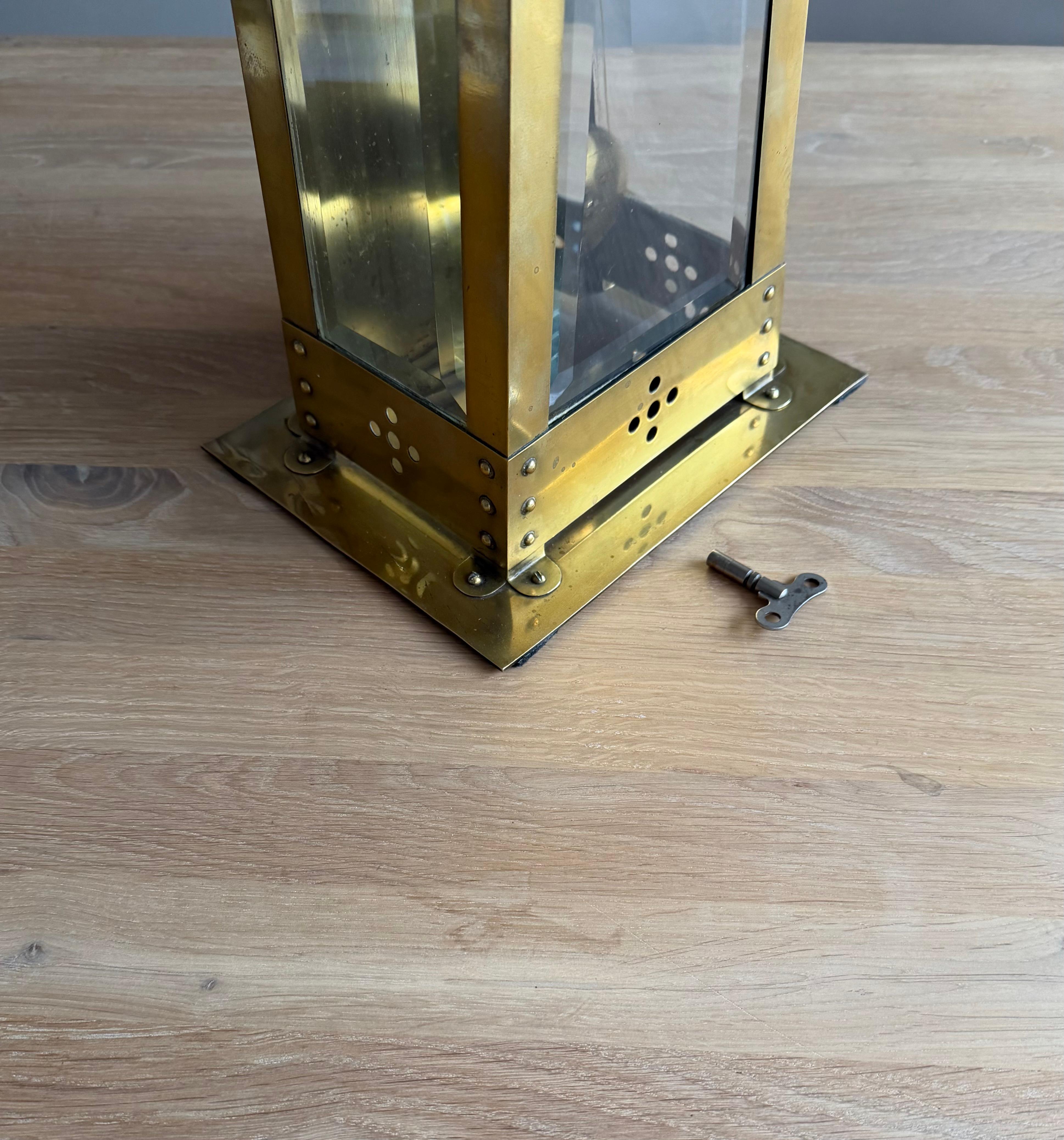 Dutch Modernist Design Hand Crafted Brass & Beveled Glass Table / Mantle Clock For Sale 15