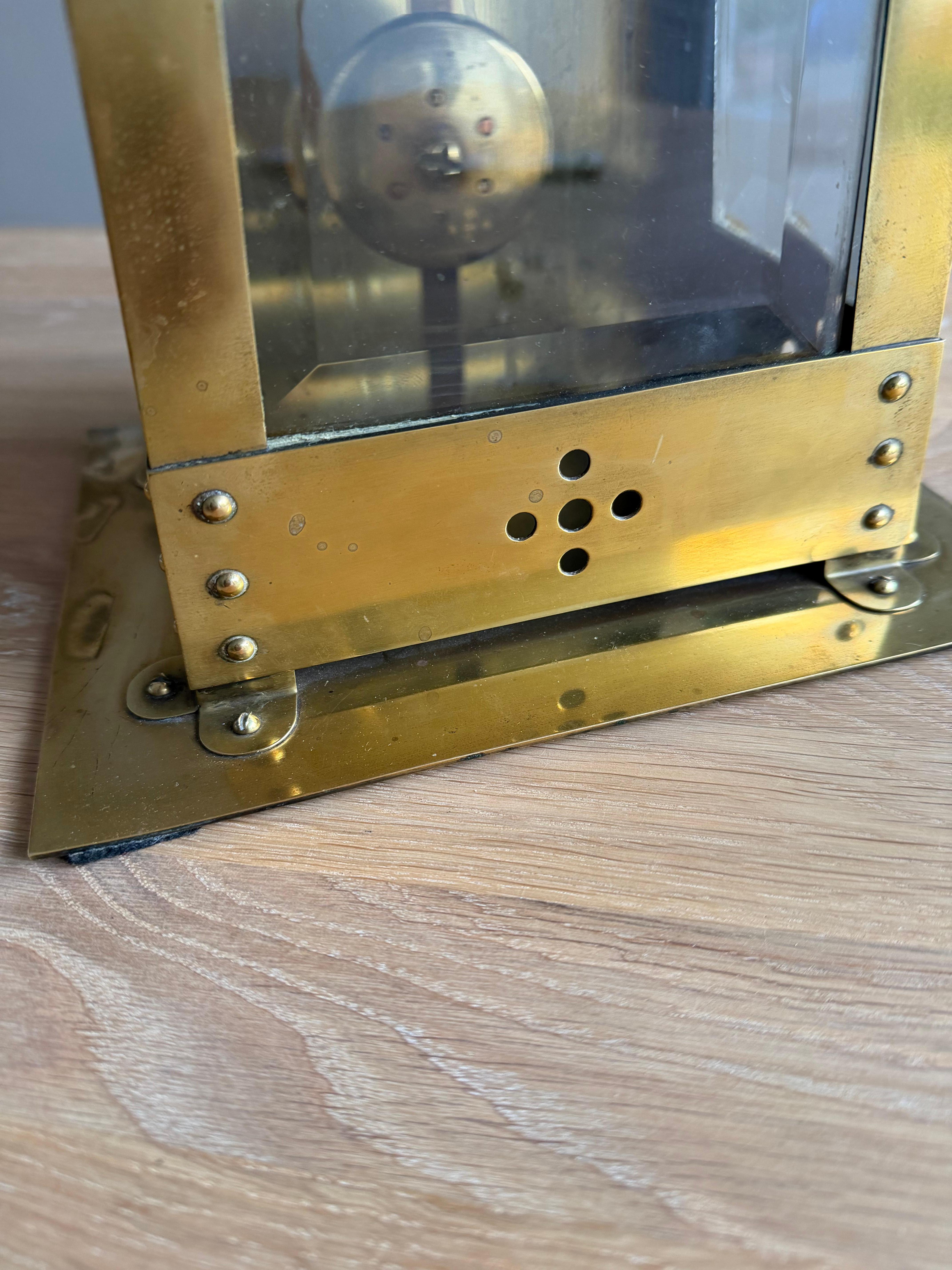 Dutch Modernist Design Hand Crafted Brass & Beveled Glass Table / Mantle Clock For Sale 1