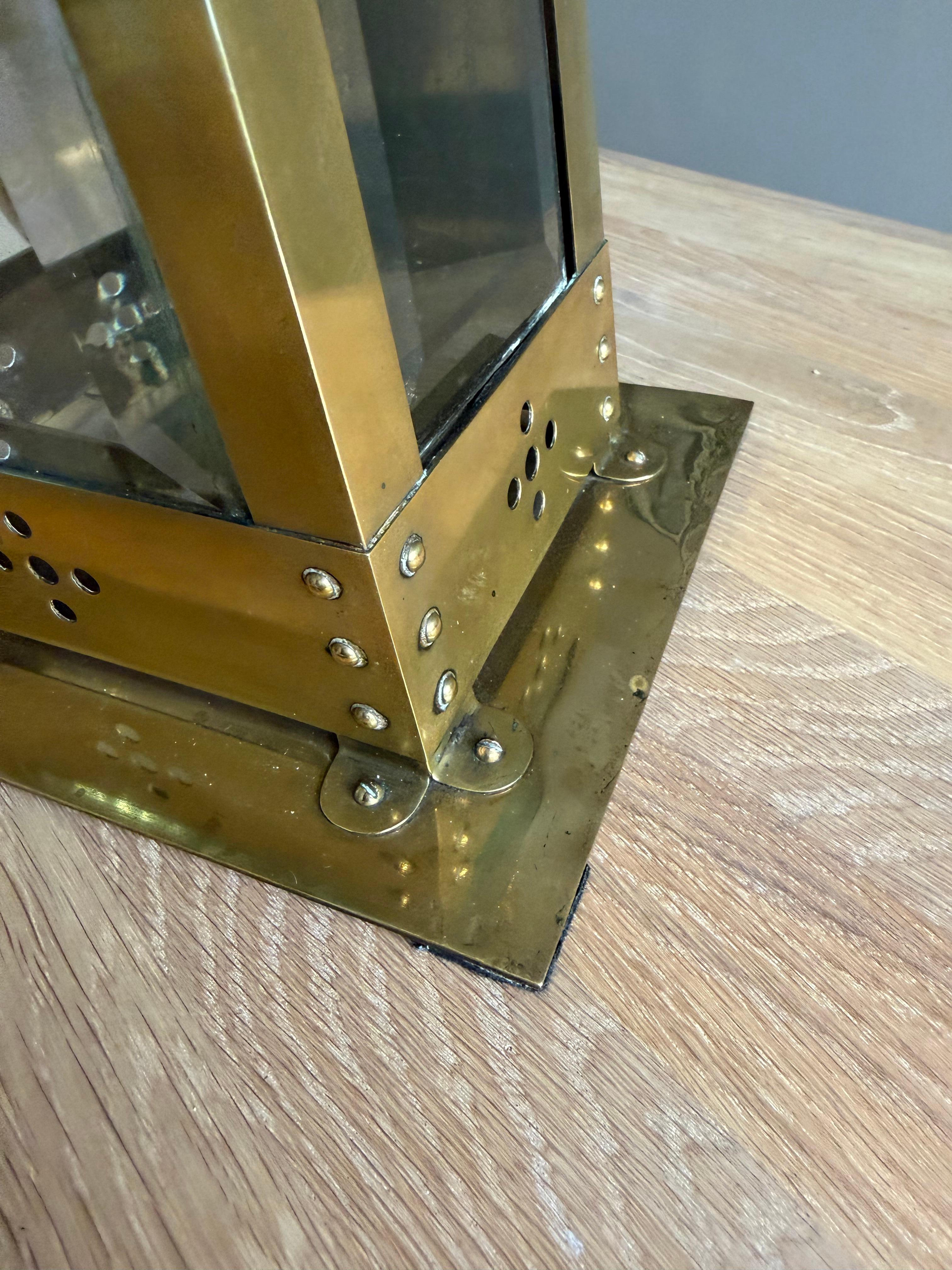 Dutch Modernist Design Hand Crafted Brass & Beveled Glass Table / Mantle Clock For Sale 2