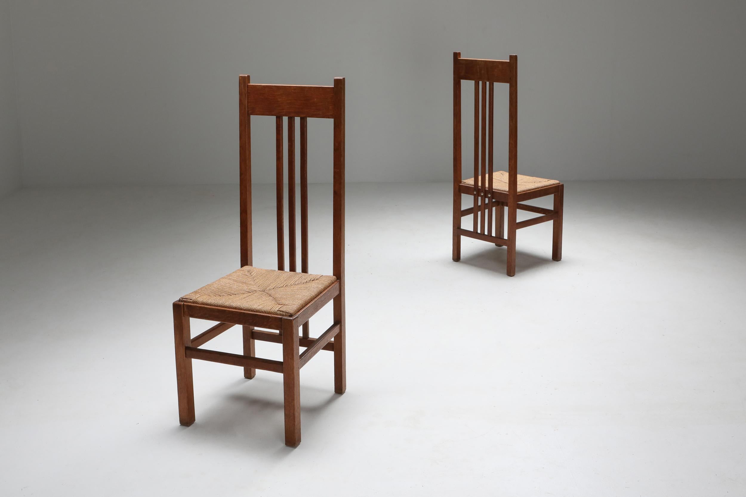 Early 20th-century chairs, hailing from the distinguished Hague School in the Netherlands, dating back to the 1920s. With a pure and simple beauty, these chairs epitomize the essence of modern antique design, offering a glimpse into the past while