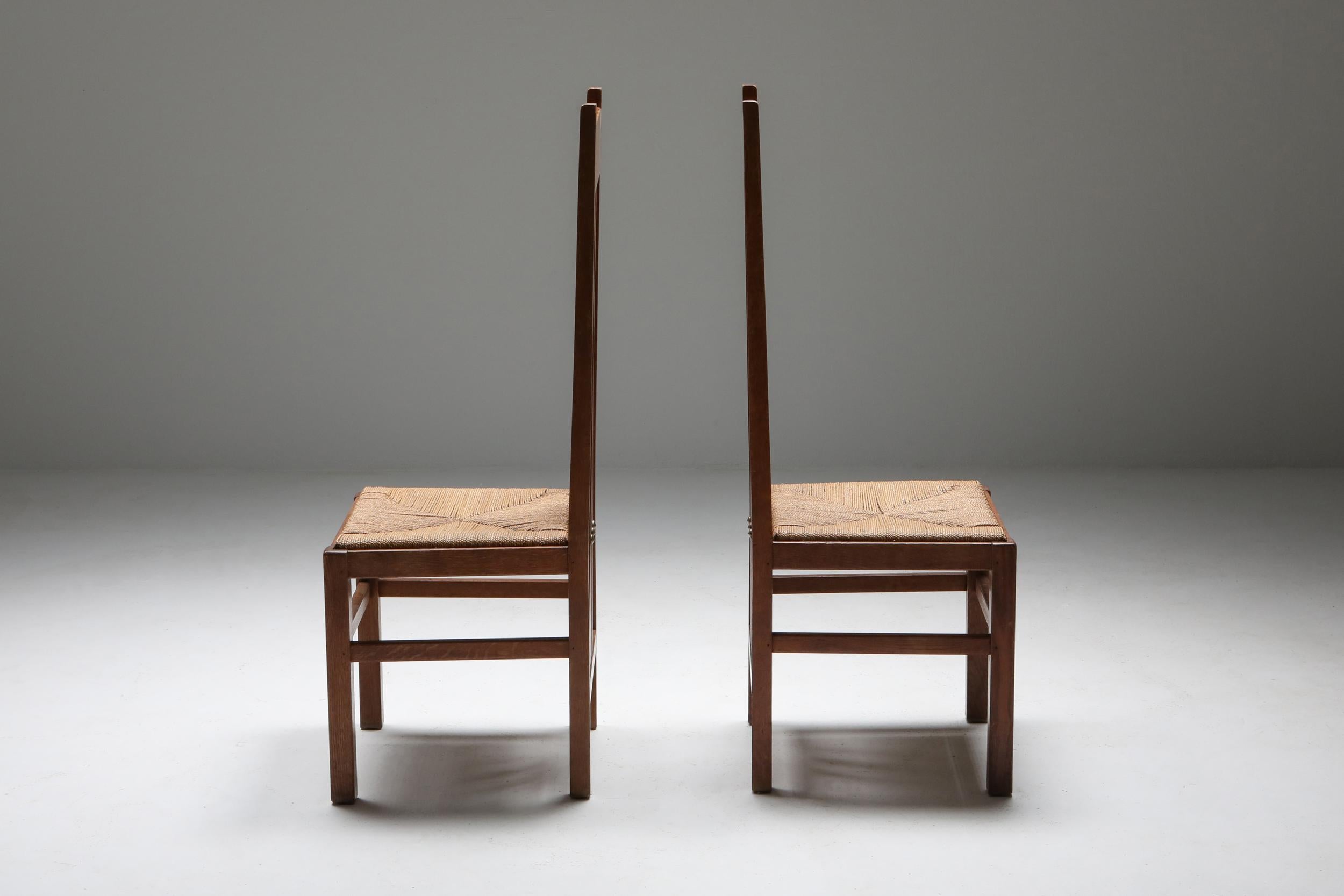 Holländische Modernistenstühle mit hoher Rückenlehne und Corde-Sitz, 1920er Jahre (Arts and Crafts) im Angebot