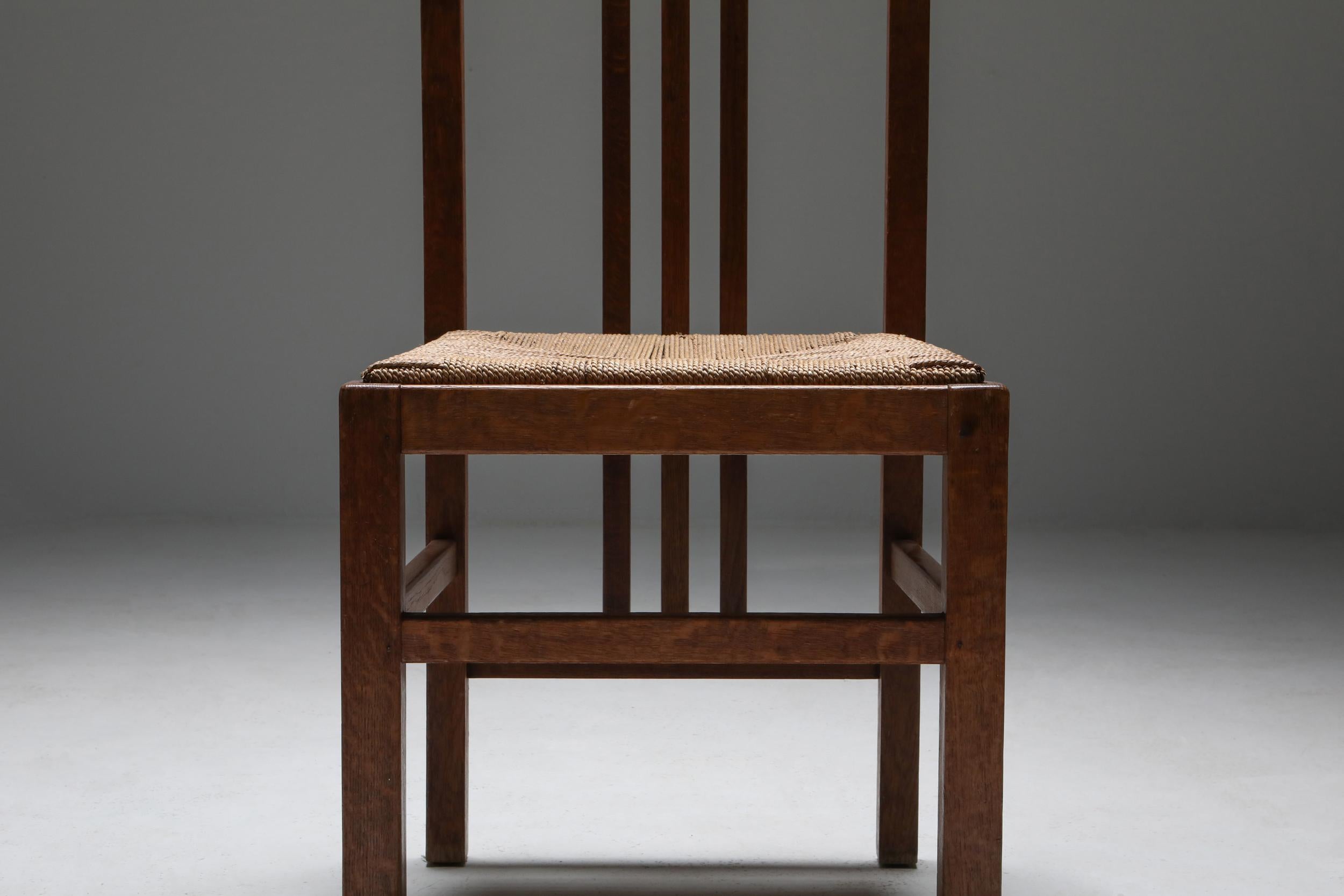 Holländische Modernistenstühle mit hoher Rückenlehne und Corde-Sitz, 1920er Jahre im Angebot 1