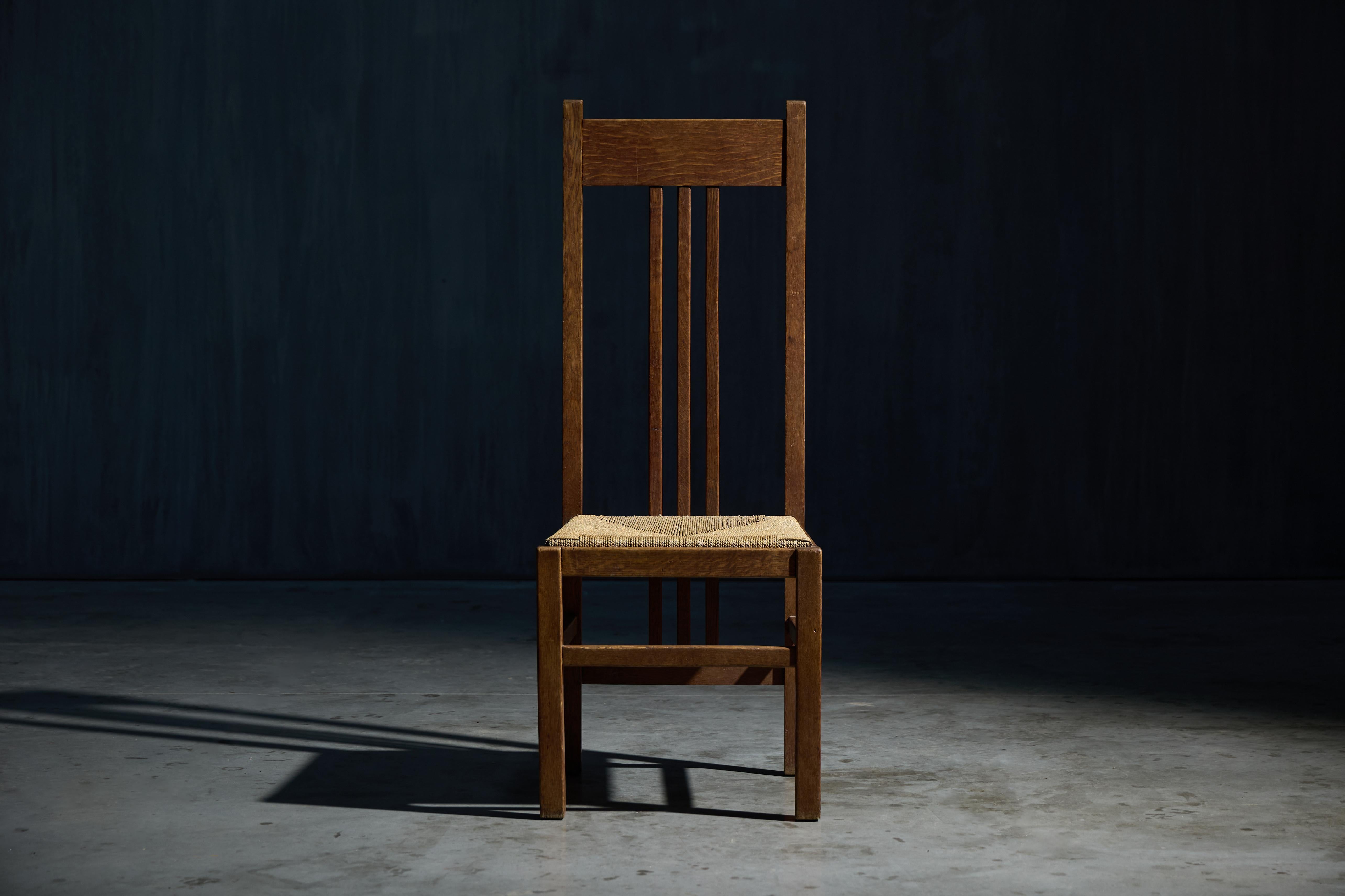 Dutch Modernist High-Back Chairs with Cord Seating, Netherlands, 1920s For Sale 4