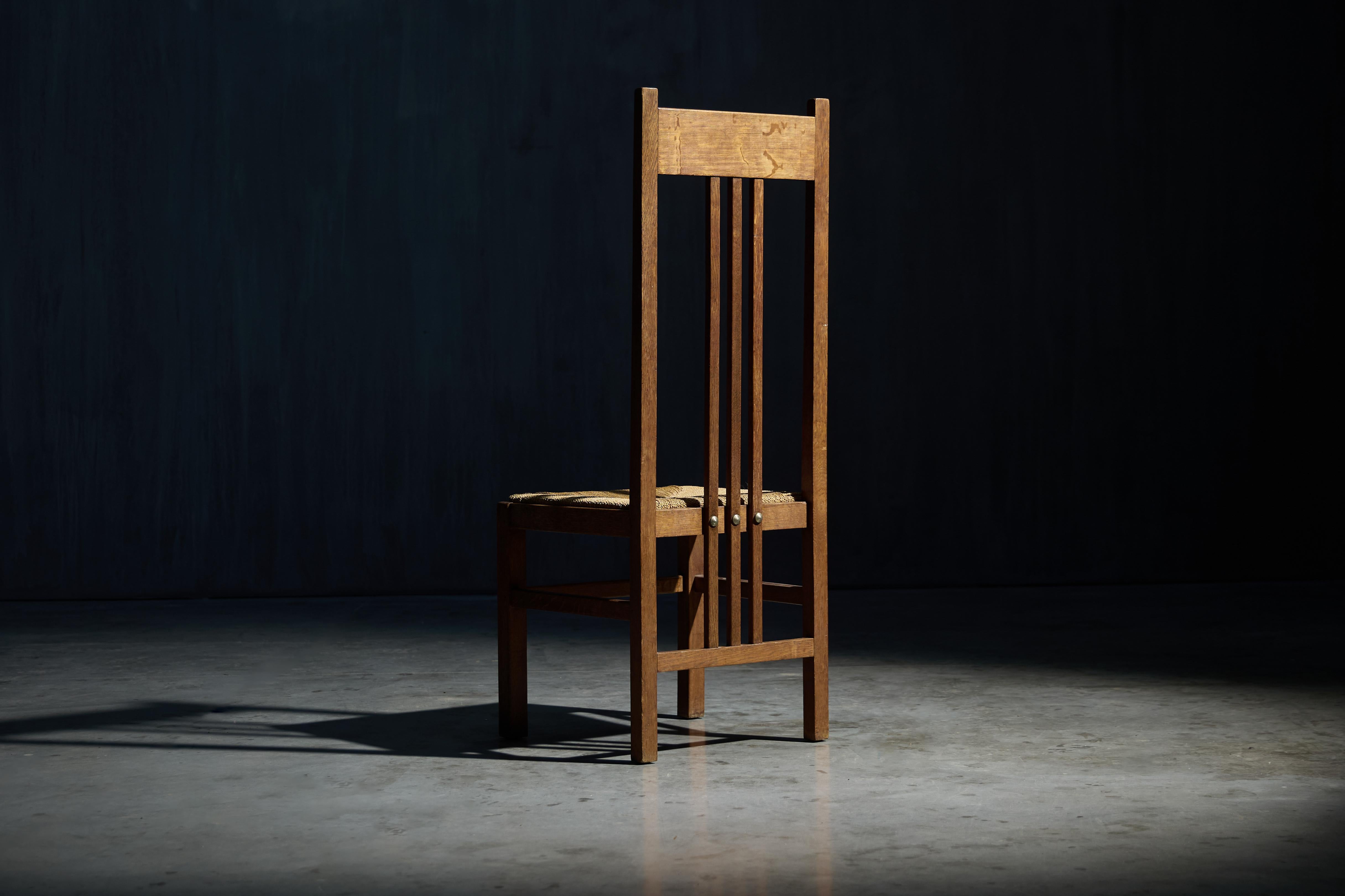 Dutch Modernist High-Back Chairs with Cord Seating, Netherlands, 1920s For Sale 5