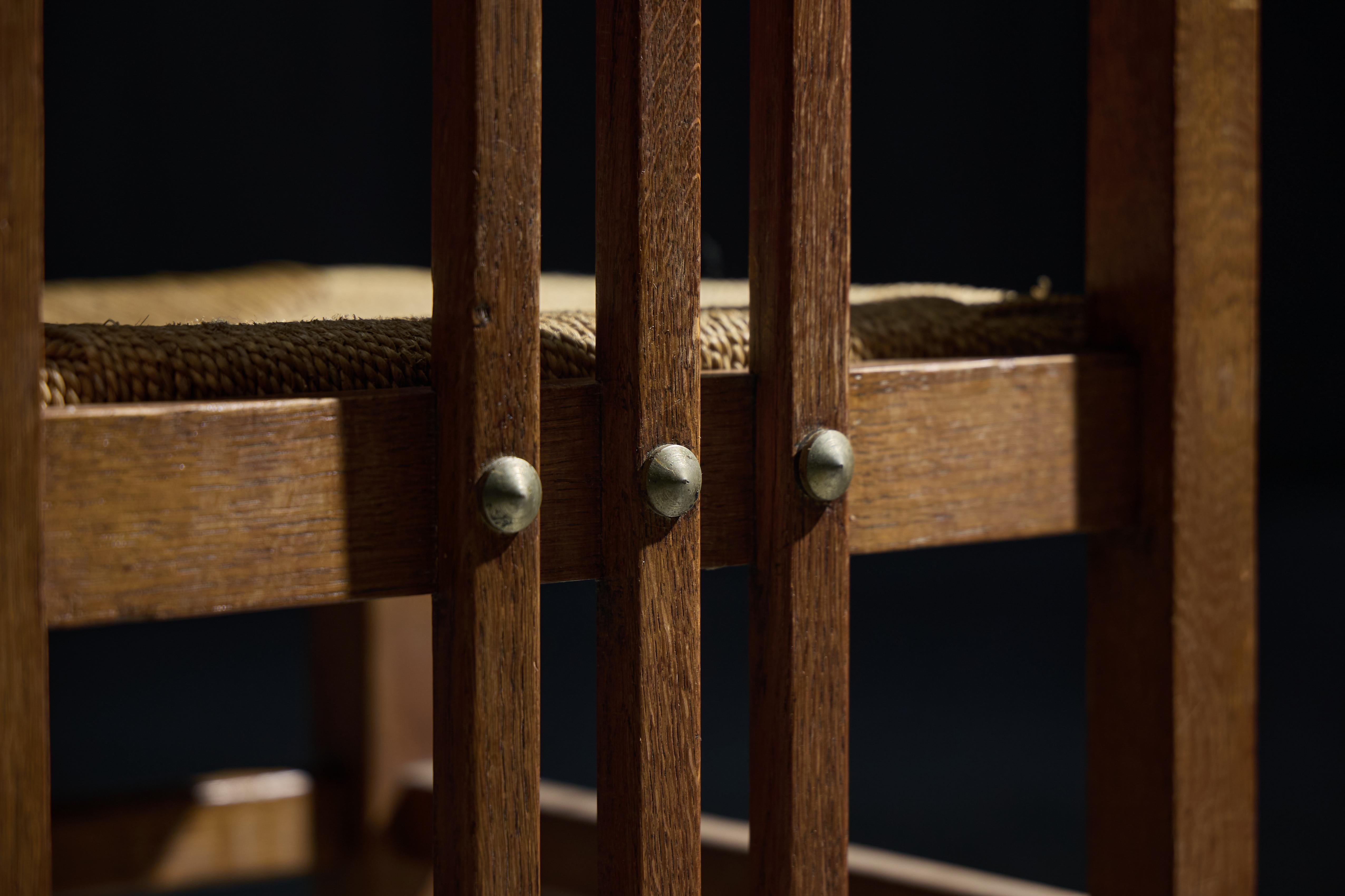 Dutch Modernist High-Back Chairs with Cord Seating, Netherlands, 1920s For Sale 6