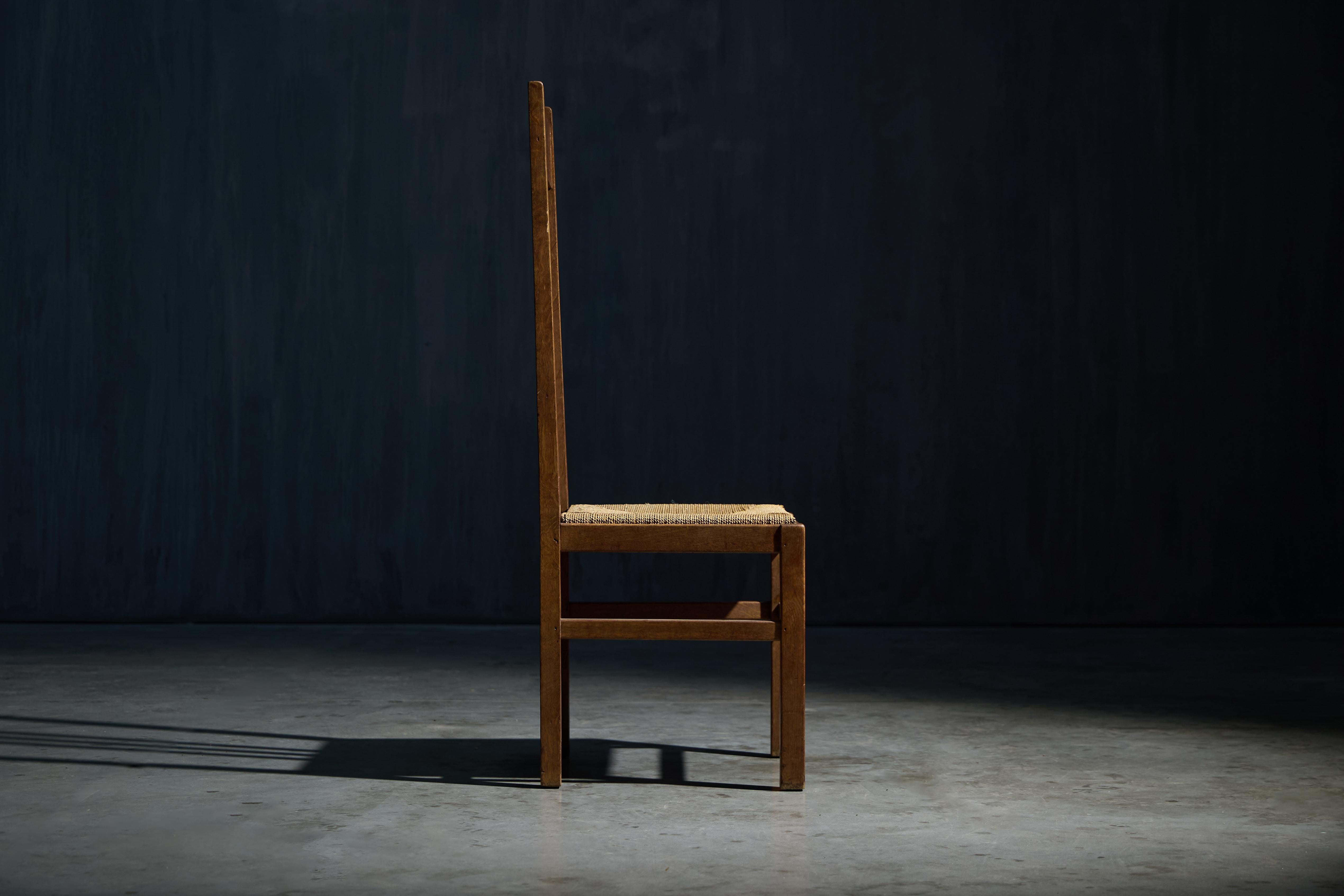 Dutch Modernist High-Back Chairs with Cord Seating, Netherlands, 1920s For Sale 7