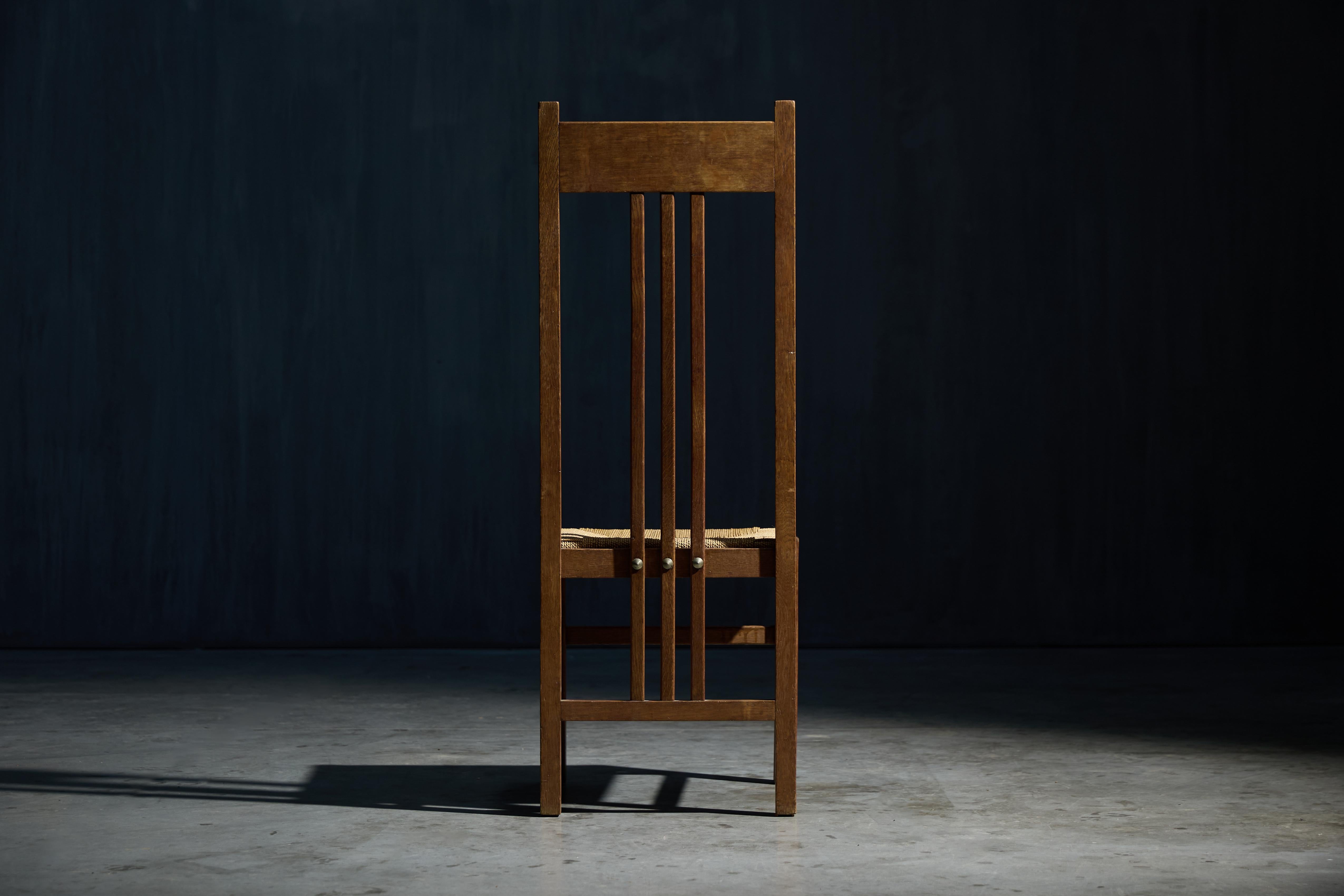 Dutch Modernist High-Back Chairs with Cord Seating, Netherlands, 1920s For Sale 9