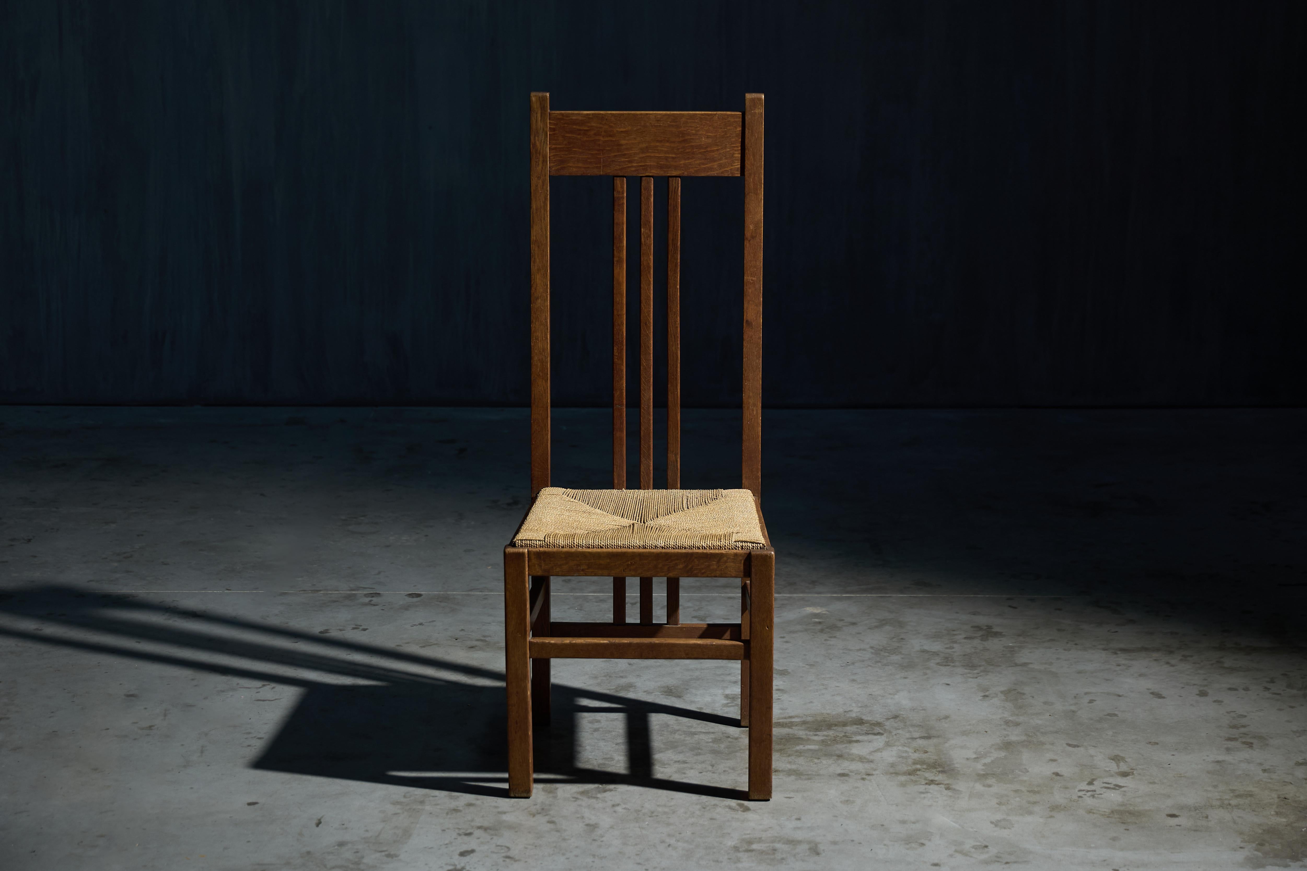 Dutch Modernist High-Back Chairs with Cord Seating, Netherlands, 1920s For Sale 11