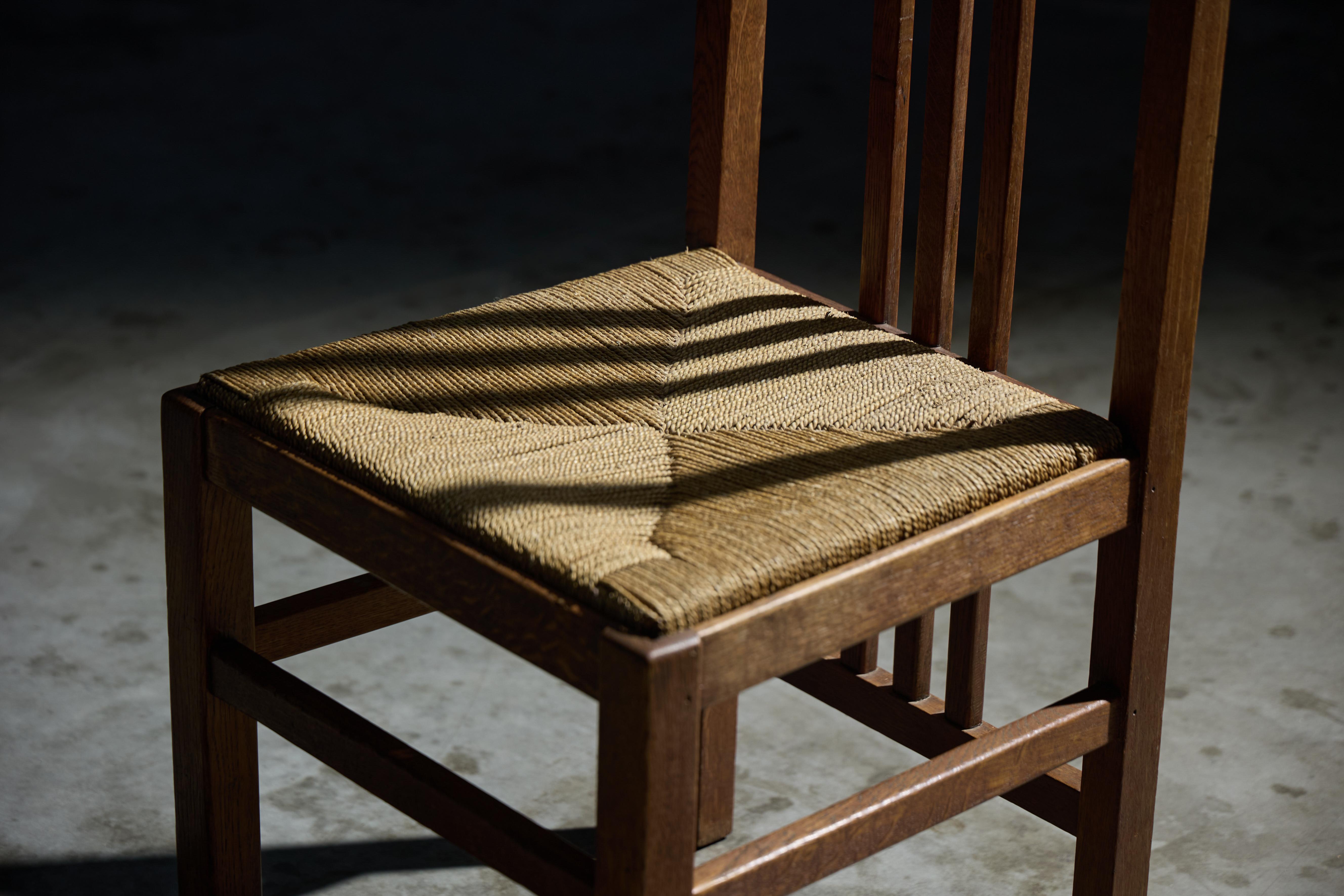 Dutch Modernist High-Back Chairs with Cord Seating, Netherlands, 1920s For Sale 12