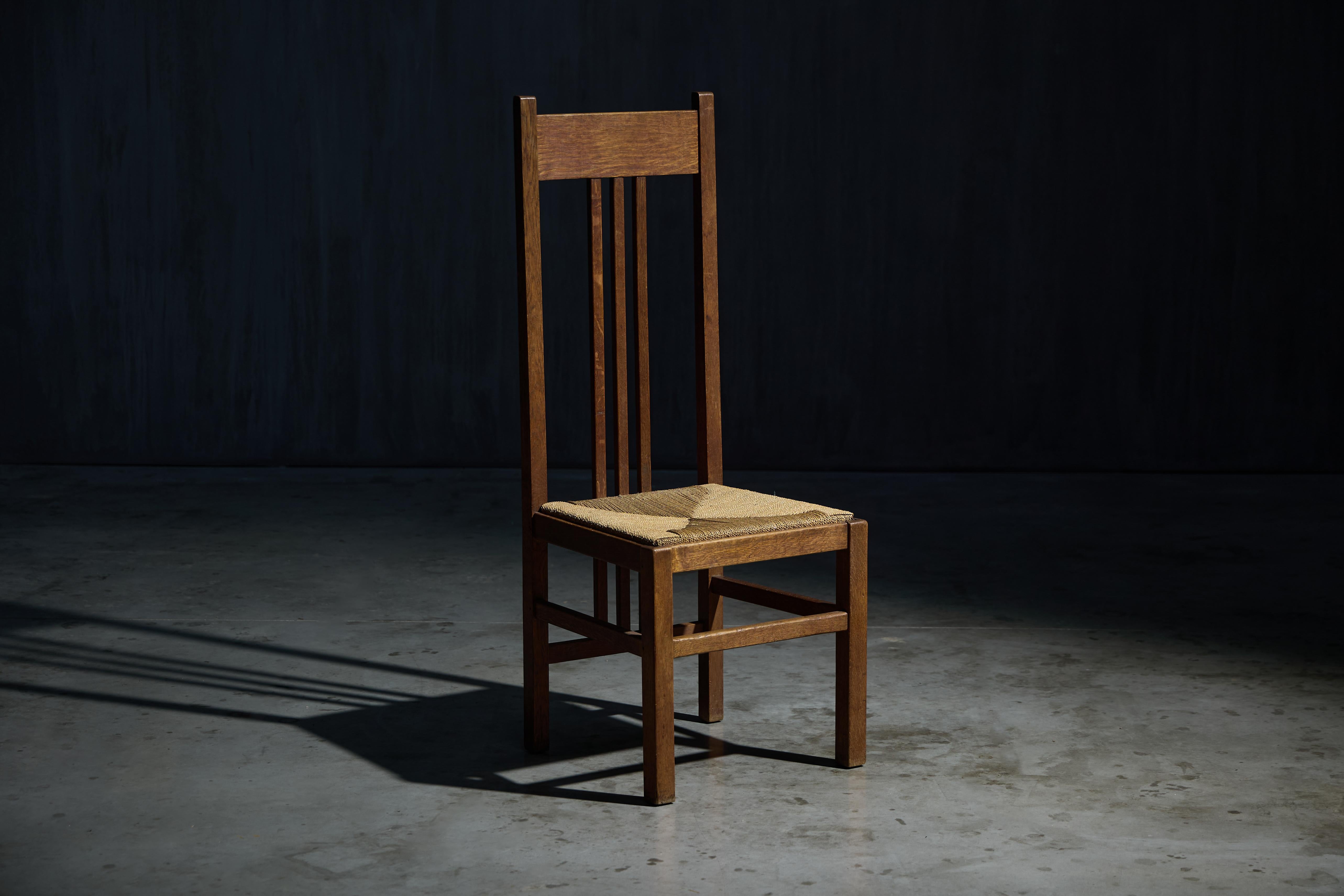 Dutch Modernist High-Back Chairs with Cord Seating, Netherlands, 1920s For Sale 3