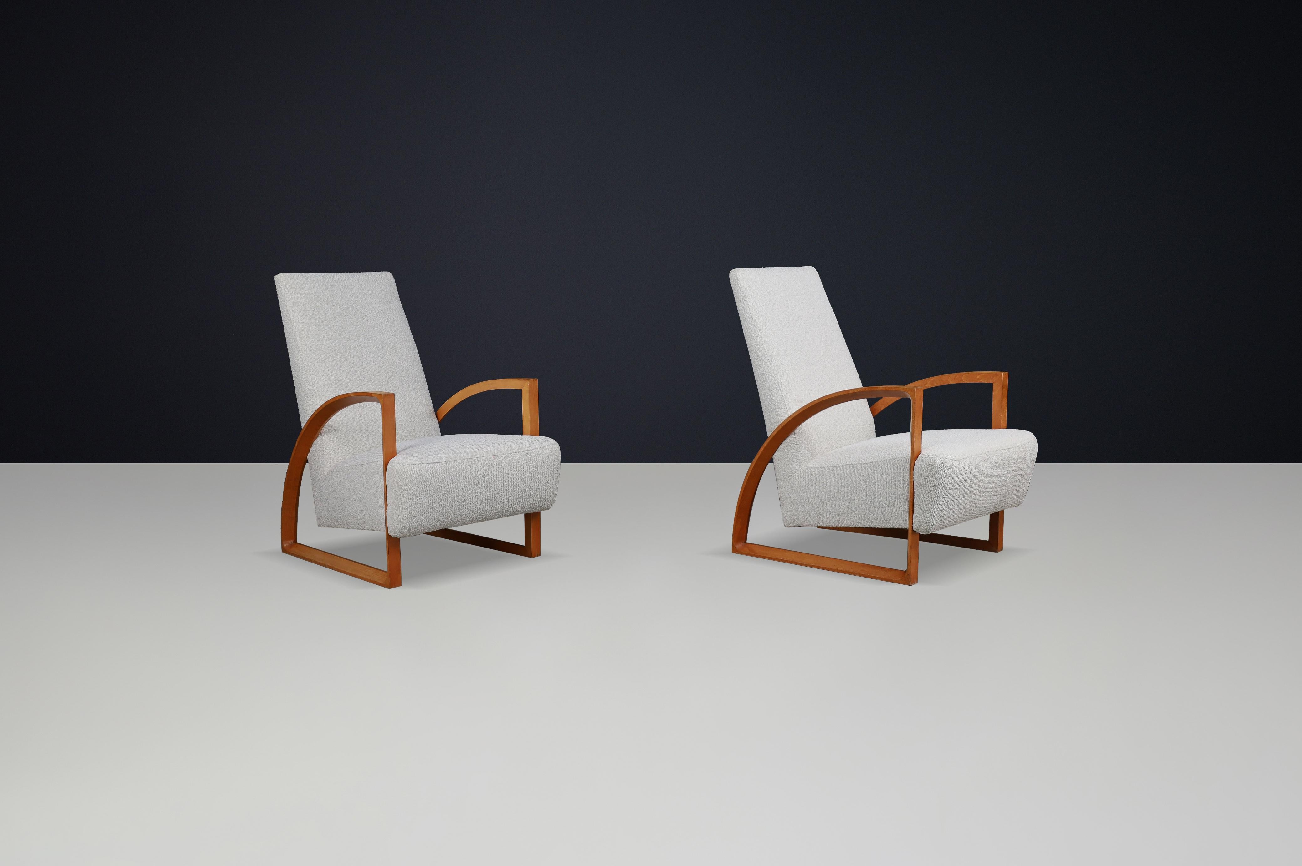 Dutch Modernist Oak Armchairs in New Bouclé Upholstery, The Netherlands 1960s 5