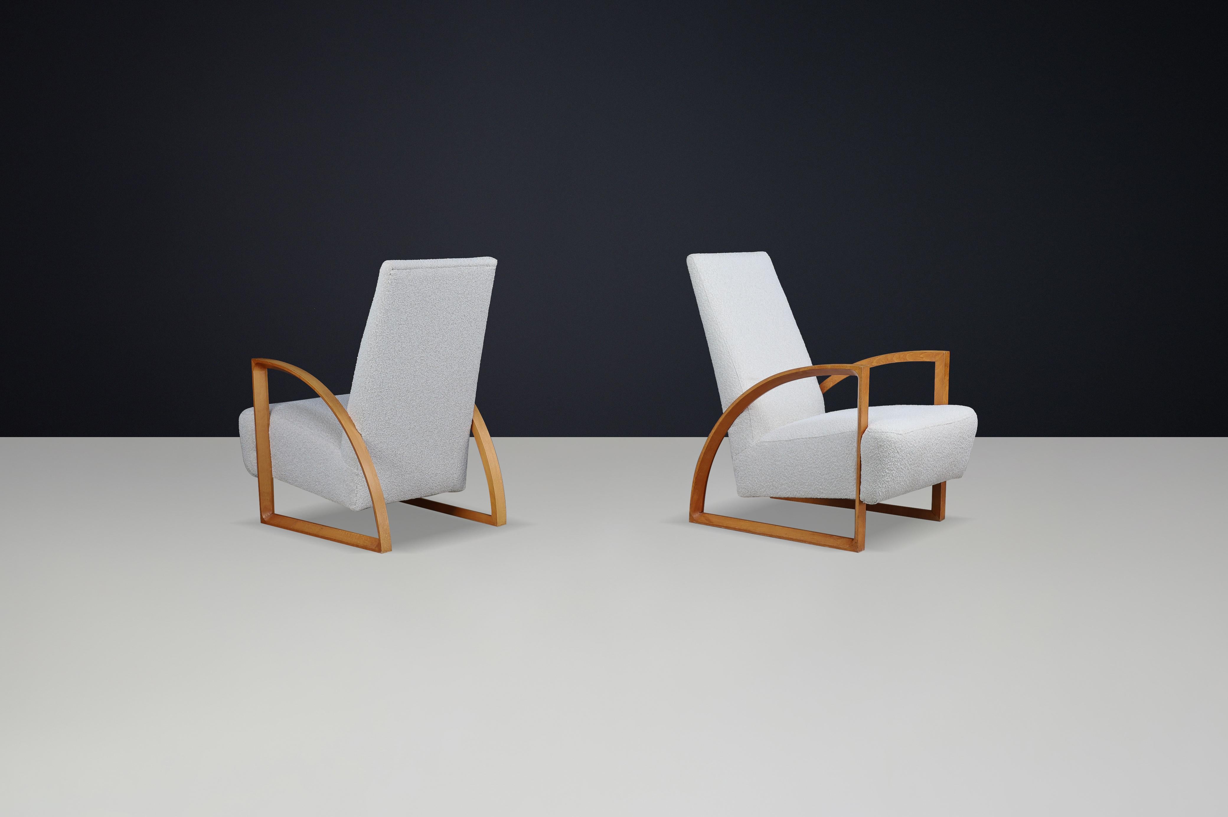 20th Century Dutch Modernist Oak Armchairs in New Bouclé Upholstery, The Netherlands 1960s