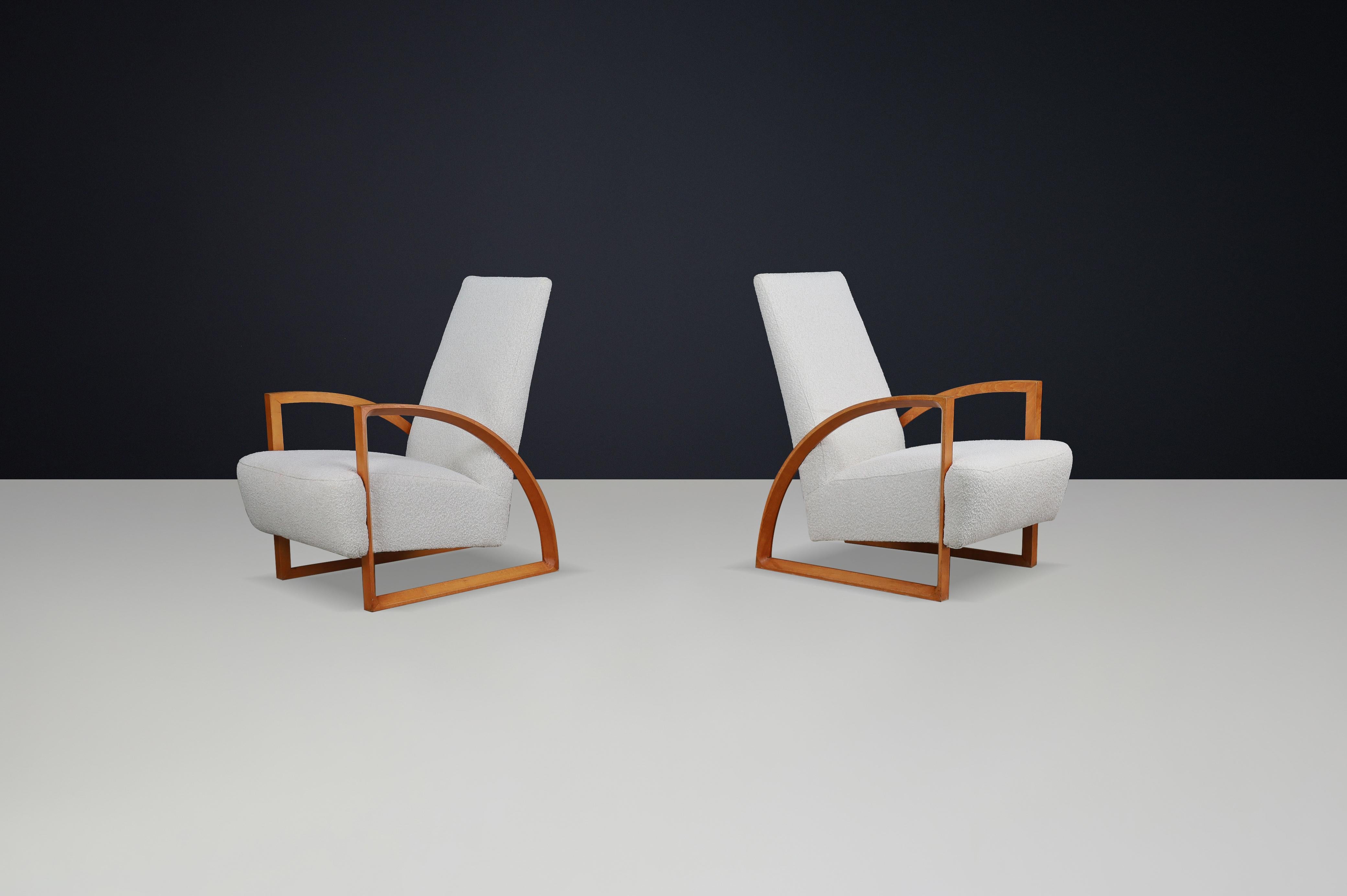 Dutch Modernist Oak Armchairs in New Bouclé Upholstery, The Netherlands 1960s 1