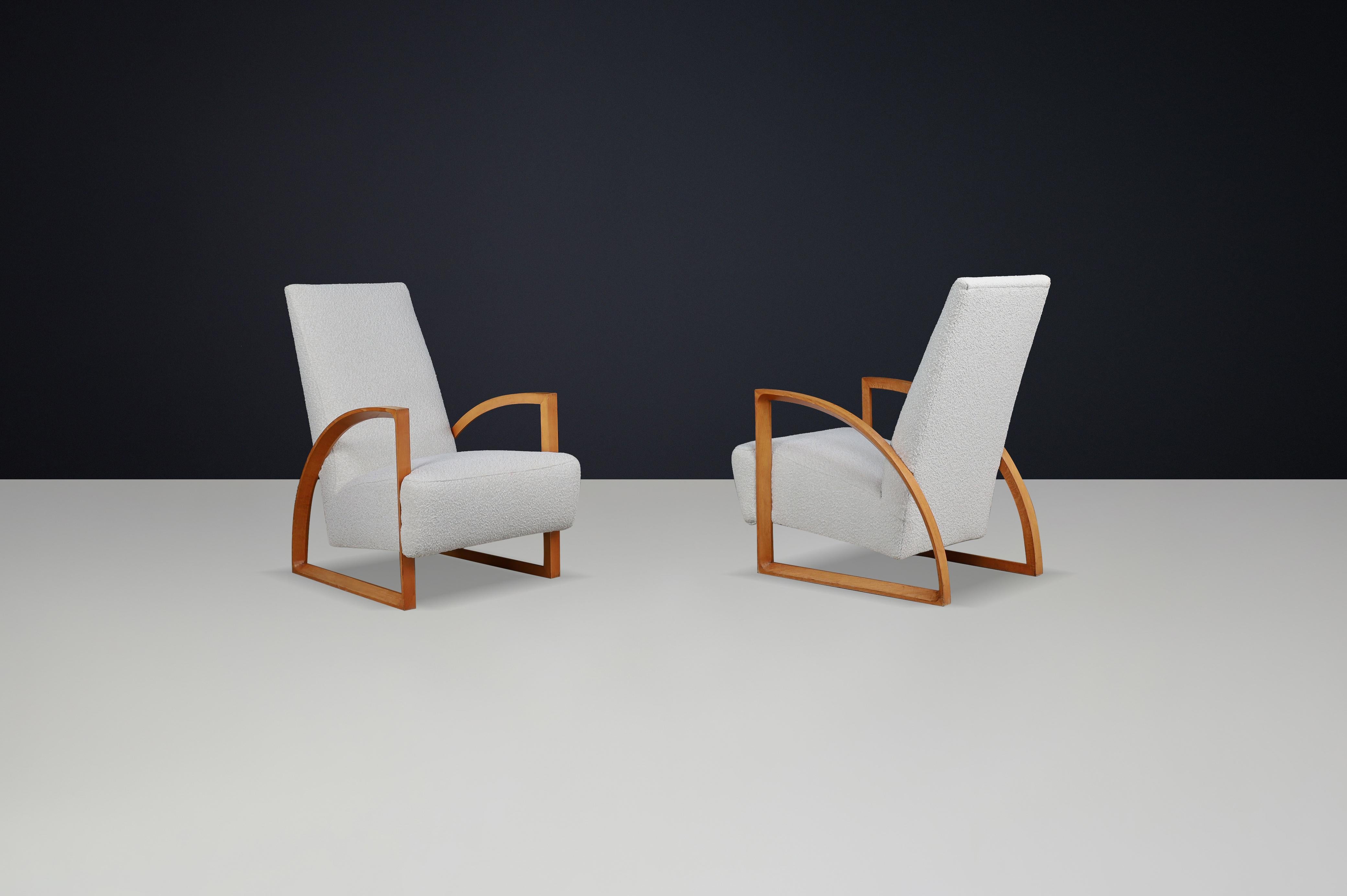 Dutch Modernist Oak Armchairs in New Bouclé Upholstery, The Netherlands 1960s 2