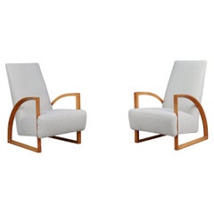 Dutch Modernist Oak Armchairs in New Bouclé Upholstery, The Netherlands 1960s