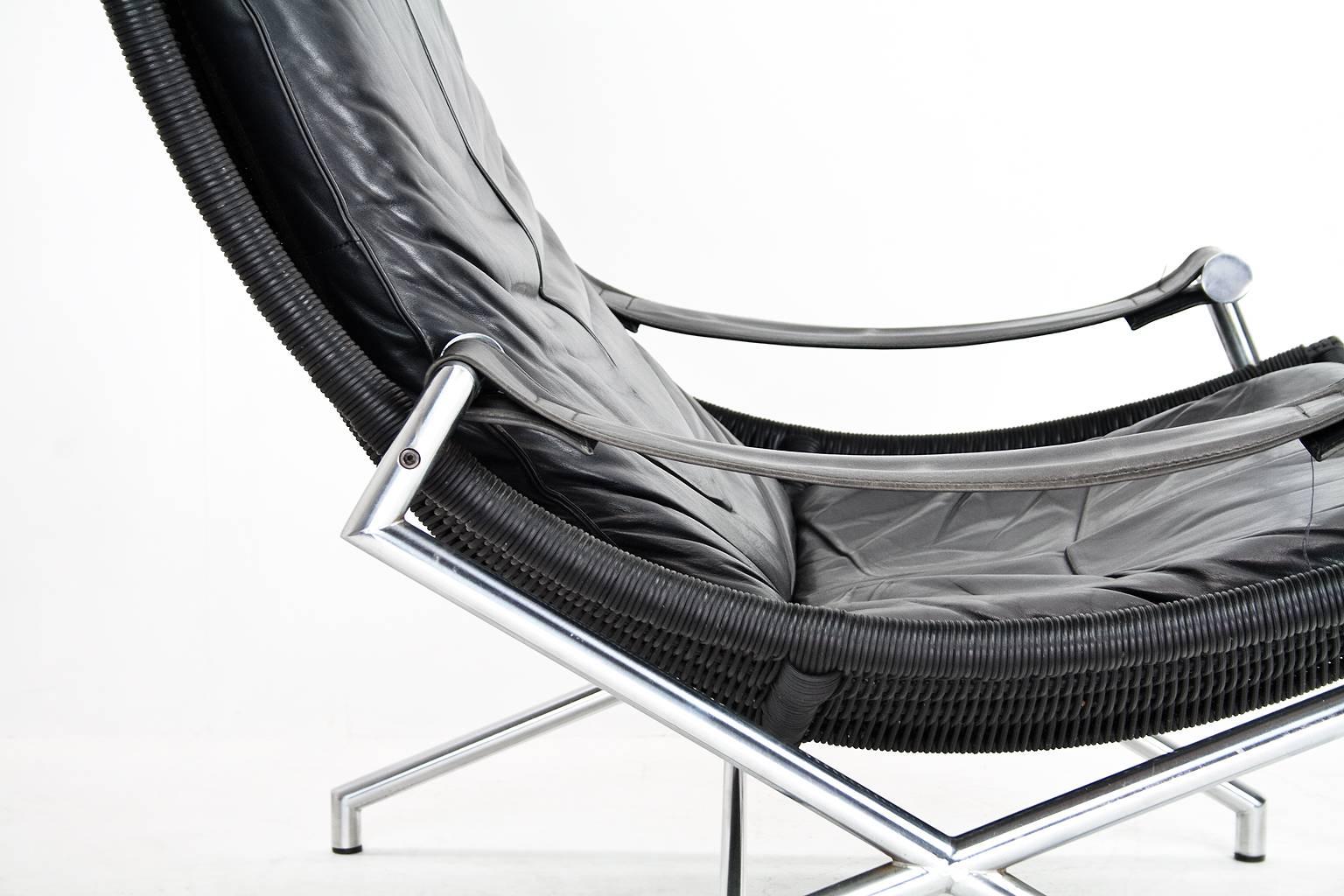 Dutch Modernist Set Lounge Chairs in Black Leather by Gerard Van Den Berg, 1980s 3