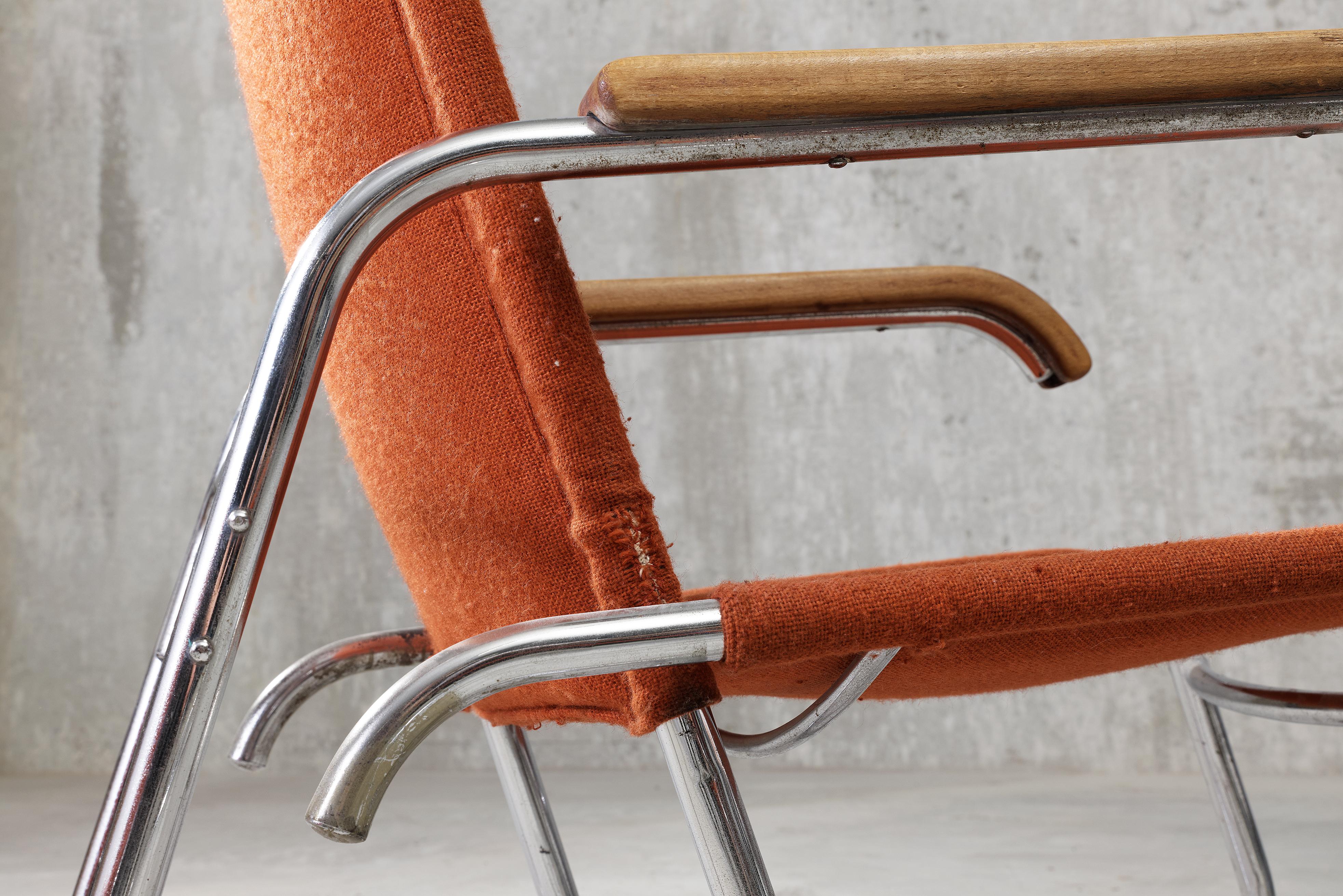 Niederländische modernistische röhrenförmige Stahlsessel in der Art von Marcel Breuer im Zustand „Gut“ im Angebot in AMSTERDAM, NL