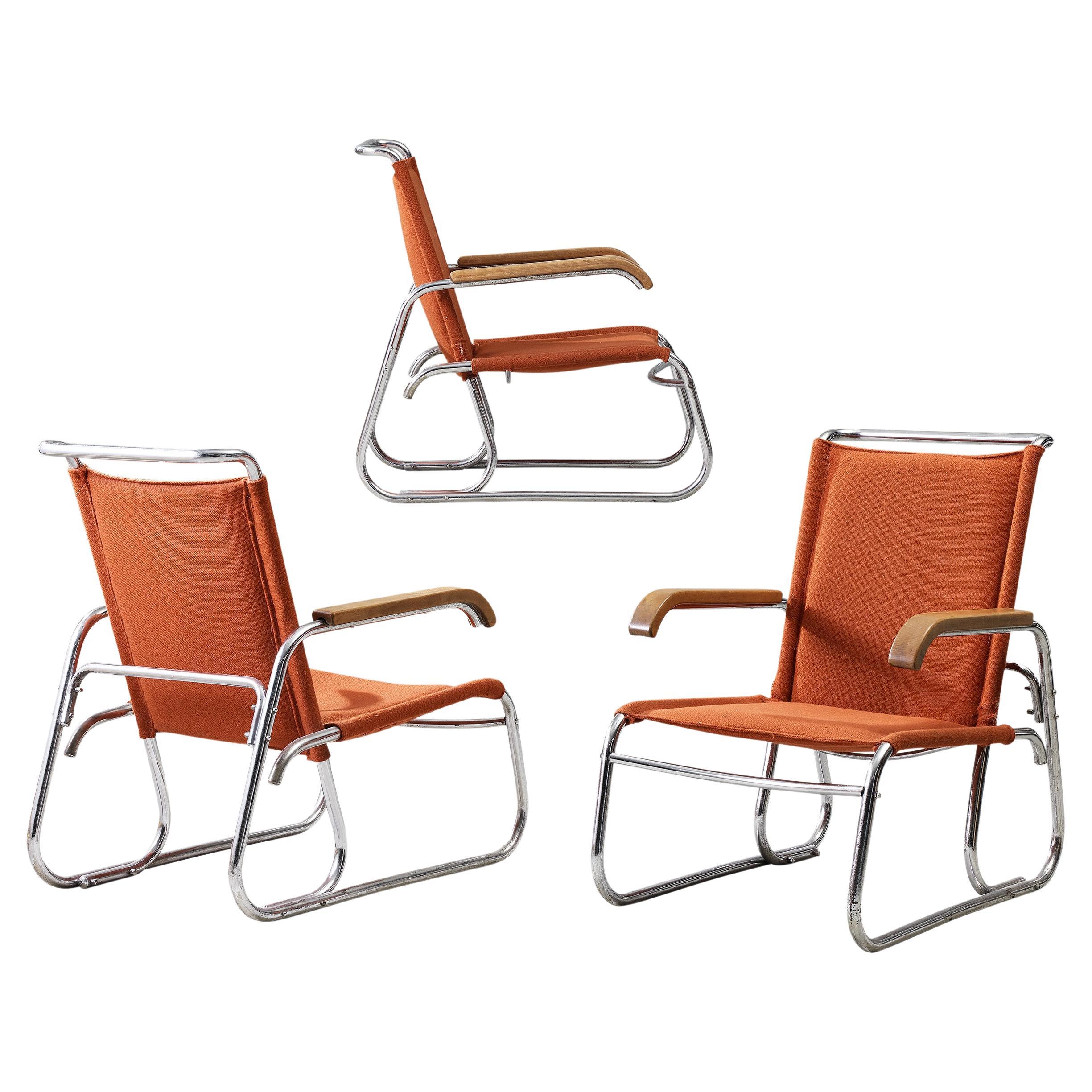 Dutch Modernist Tubular Steel Armchairs in the manner of Marcel Breuer For Sale