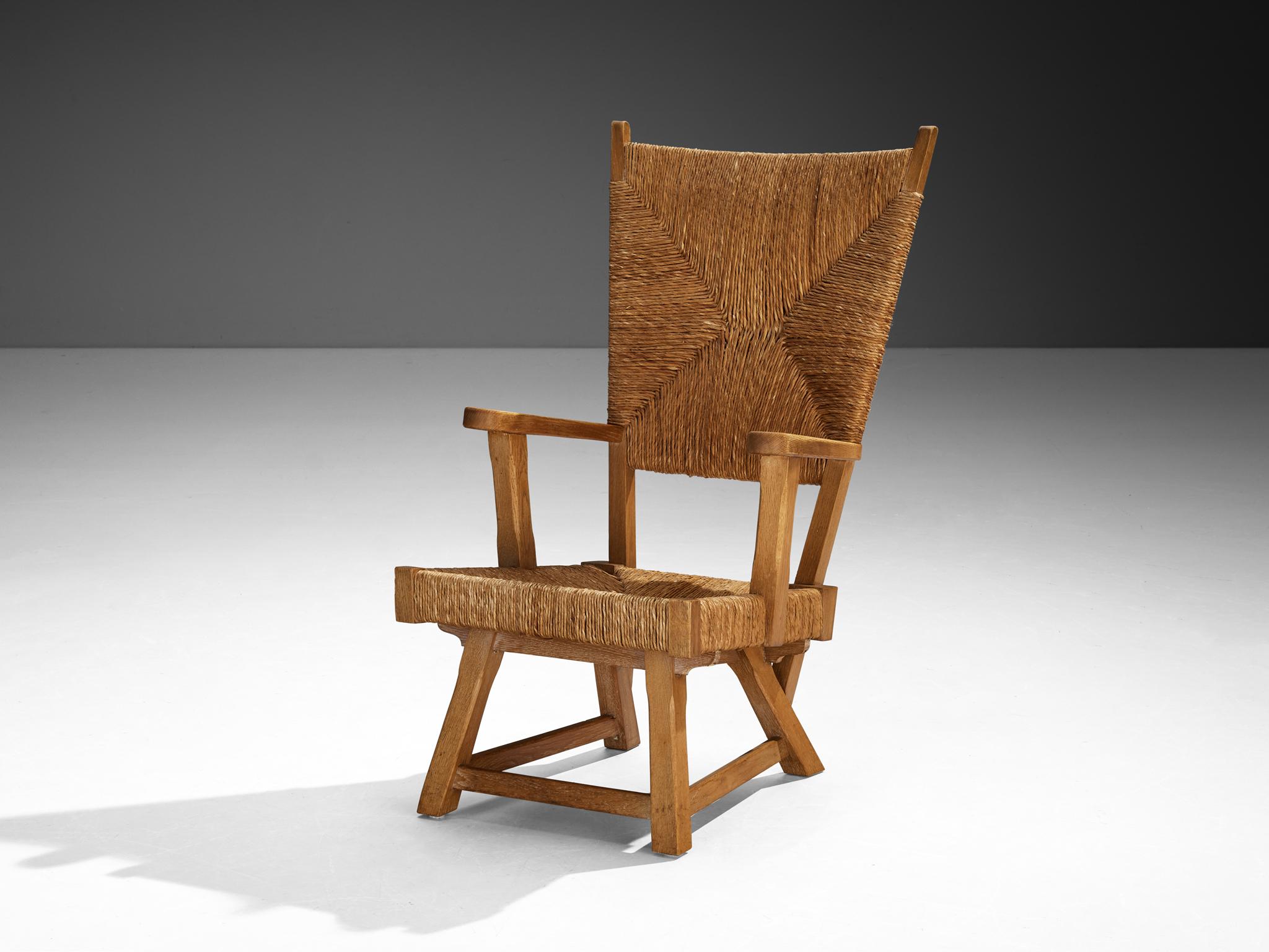 Poltrona olandese monumentale in Oak e paglia in vendita 3