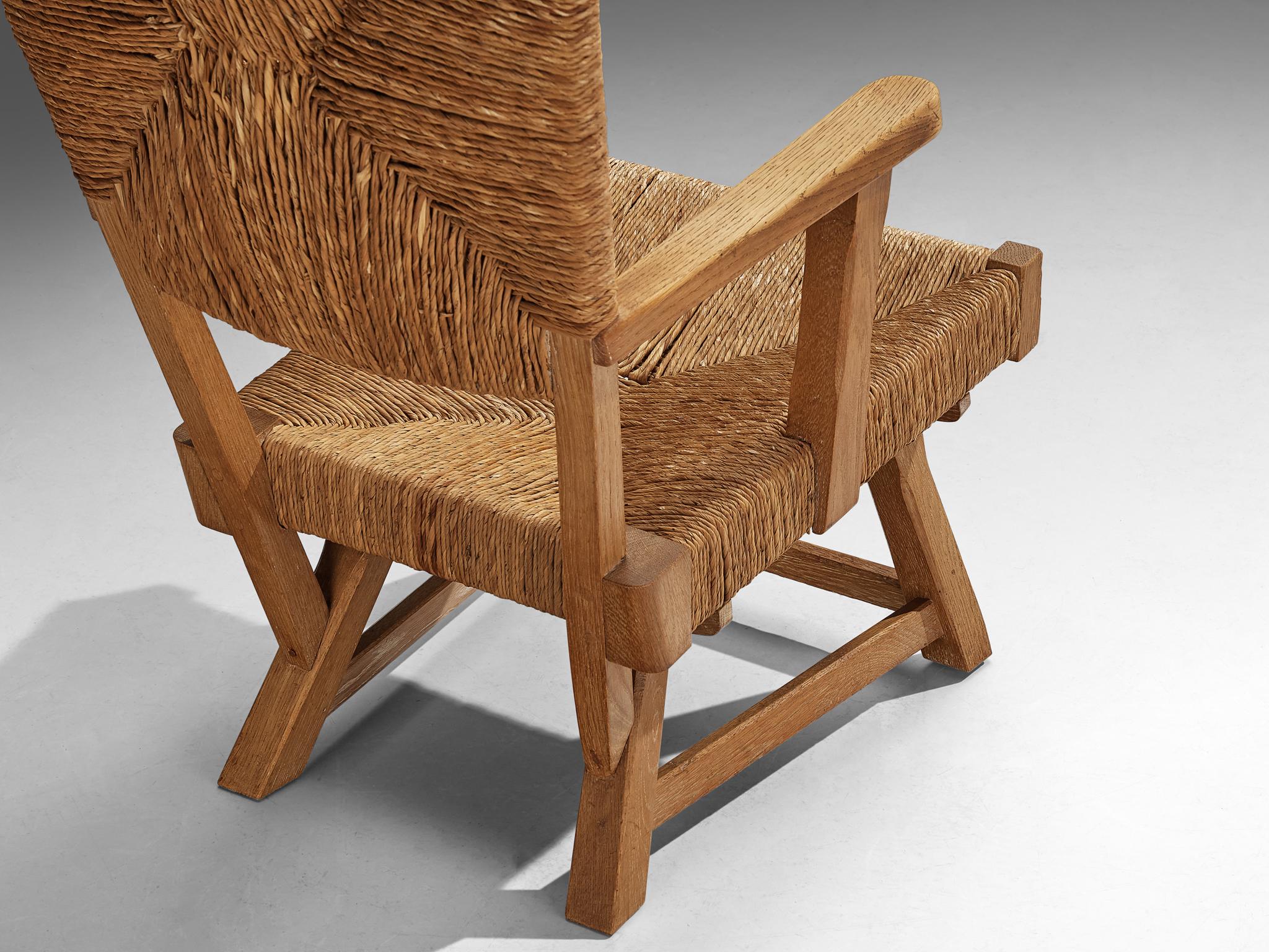 Mid-Century moderno Poltrona olandese monumentale in Oak e paglia in vendita