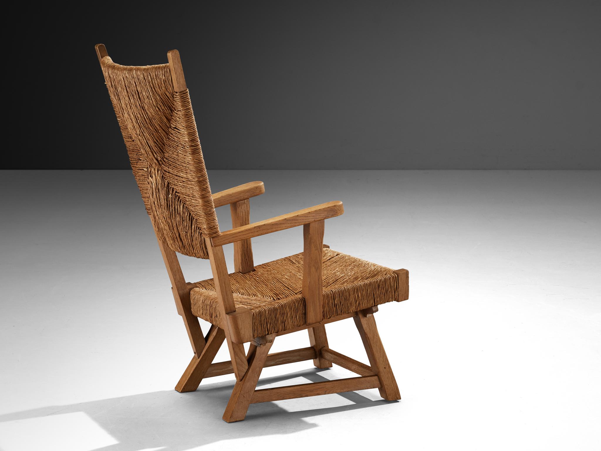 Poltrona olandese monumentale in Oak e paglia in vendita 2
