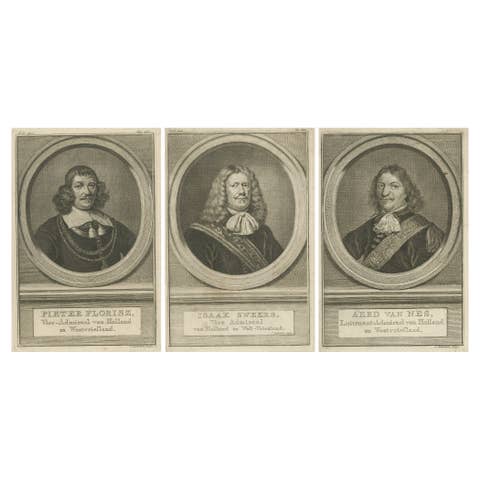 Dutch Naval Leaders – Florisz, Sweers, and Van Nes, c.1750 Copper Engravings